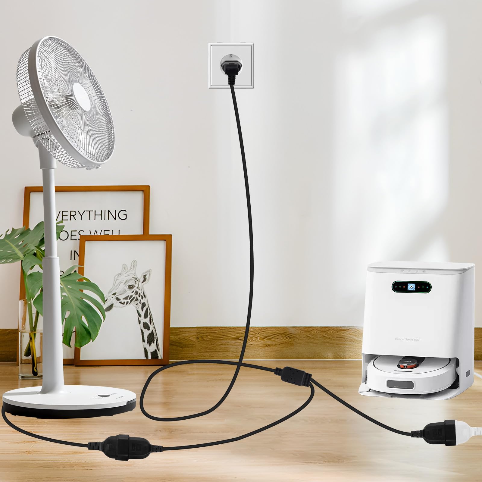 Prolunga Piatta 2 en 1 Europea 90 Gradi Cavo Prolunga Spina Piatta 250 V/2.5 A Max Ciabatta Presa 2 m per Elettrodomestici TV PC Monitor Proiettore Casa Ufficio (Nero) - 4
