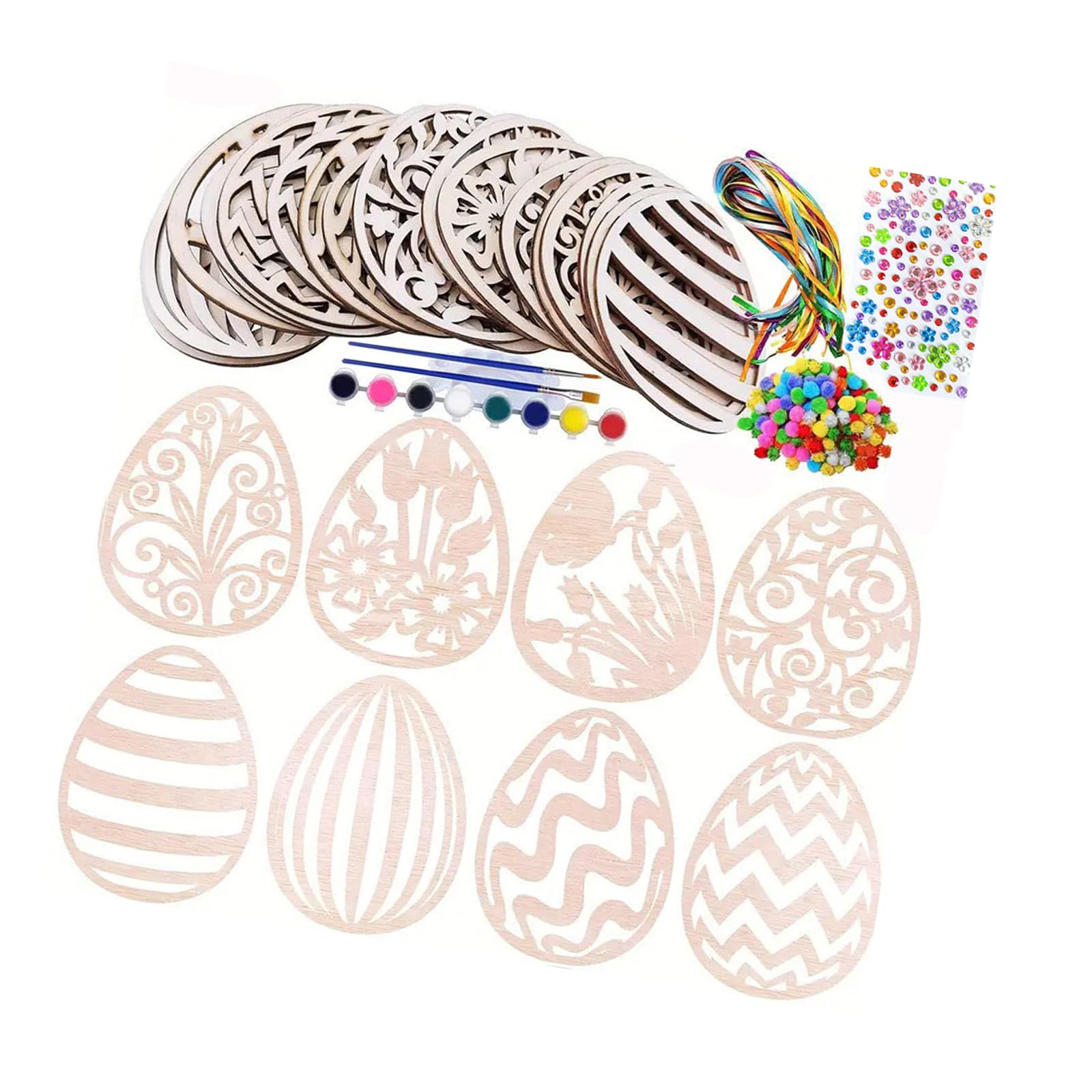 CAZSTYK Unfinished Wooden Eggs Slices Wooden Easter Eggs Decoration Set for Kid Art Craft Project Holiday Decoration School Craft
