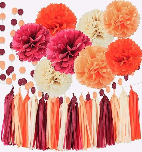 Miniatura 5 de Fall Party Decorations Maroon OrangeThanksgving Party Decorations Fall Birthday Decorations Women Fall Bridal Shower Decorations Burgundy OrangeFall