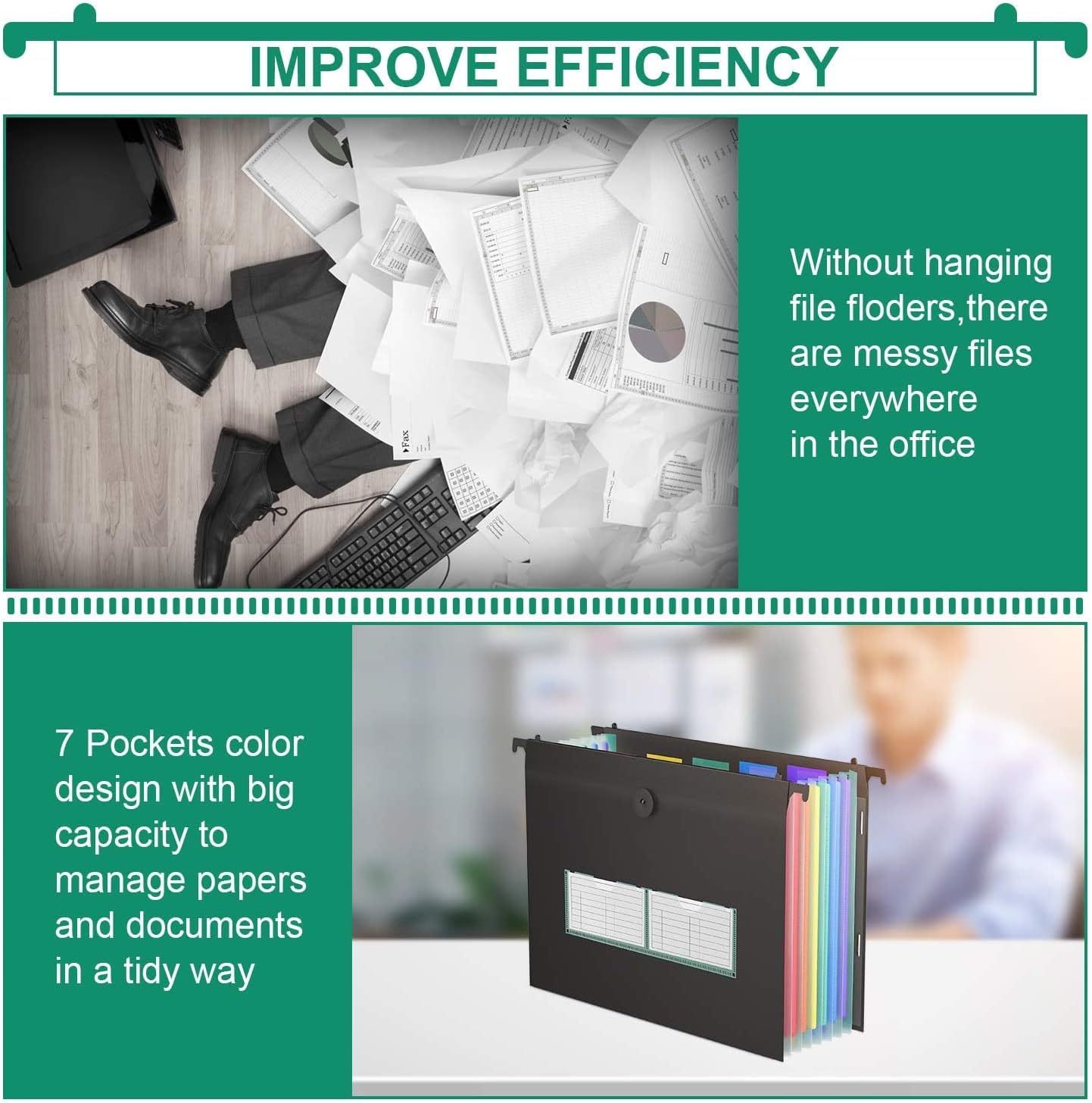 ABC life Hanging File Folders Letter Size 7 Pockets Accordian File Organizer Expanding File Folder for Filing Cabinet/Accordion File Box Plastic Document Receipt Organizer with 3 Colored Labels(3Pack)