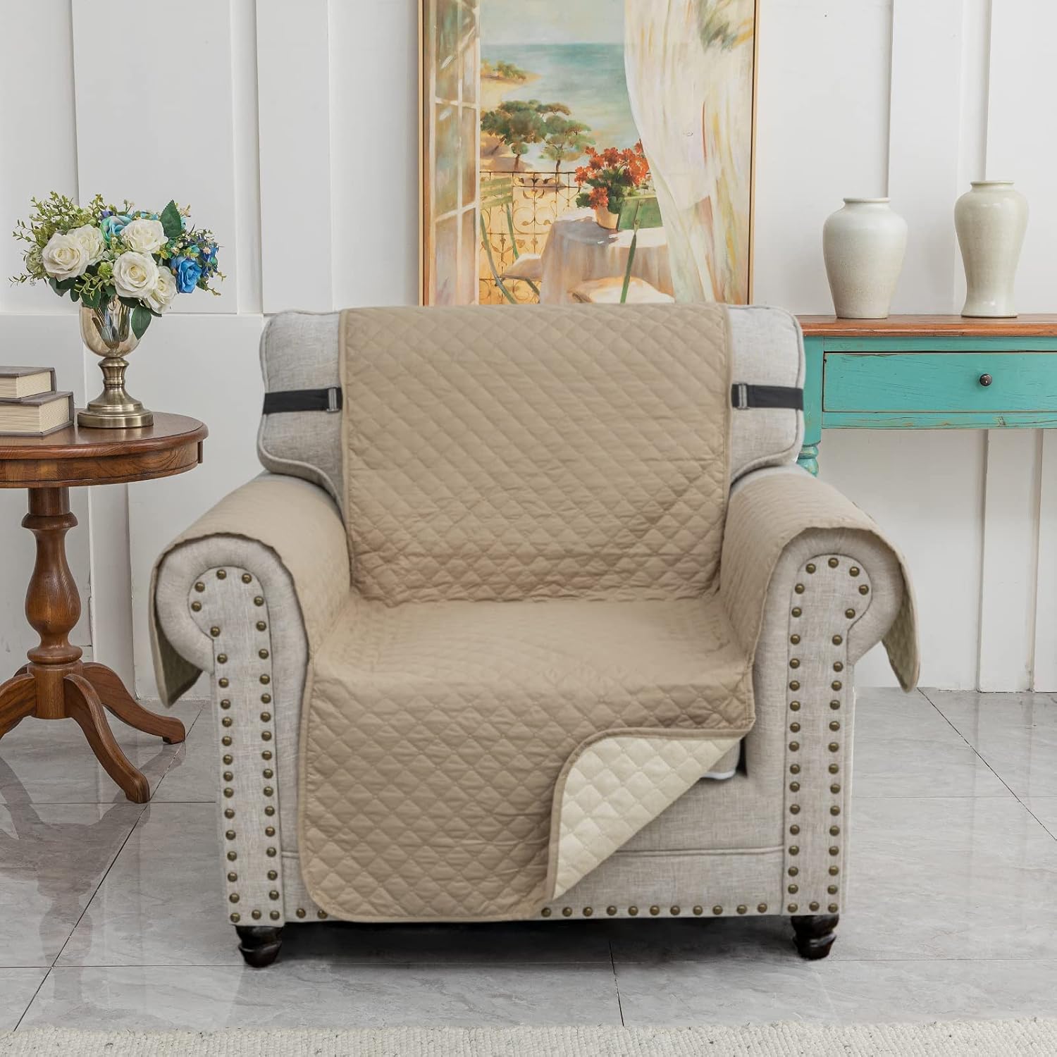 XINEAGE Quilted Chair Sofa Cover Waterproof Armchair Cover, Washable