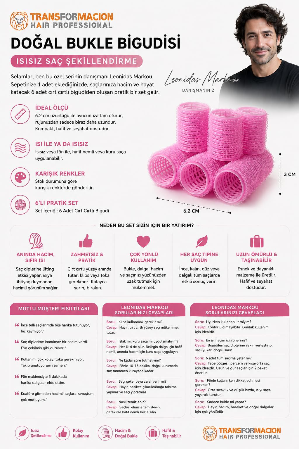 Transformacion 5 Cm Bigudi Isısız Saç Şekillendirme Doğal Bukle Bigudisi Profesyonel 12 Adet 721377 Tek Ebat Kadın/Kız