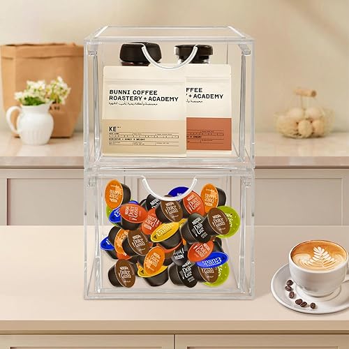 Miniatura 5 de Paquete de 2 cajones de almacenamiento apilables transparentes, organizador de maquillaje de baño, cubos de almacenamiento de plástico, organización