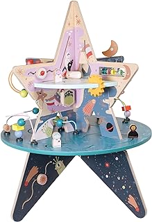 Manhattan Toy Double-Decker Celestial Star Explorer Wooden Activity Center with Shape Gliders, Spinners, Bead Runs and Alluring Artwork