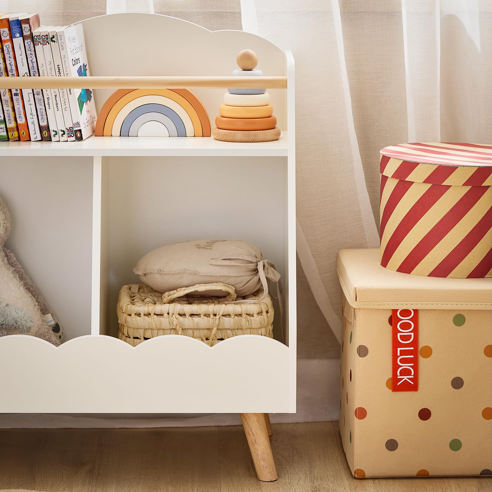 SoBuy Bibliothèque Enfant, Étagère à Livres, Étagère de Rangement Jouets pour Enfants, Meuble Rangement sur Pieds pour Chambre d’Enfant, 2 Compartiments Ouverts, Blanc, 61 x 35 x 71 cm KMB100-K-W