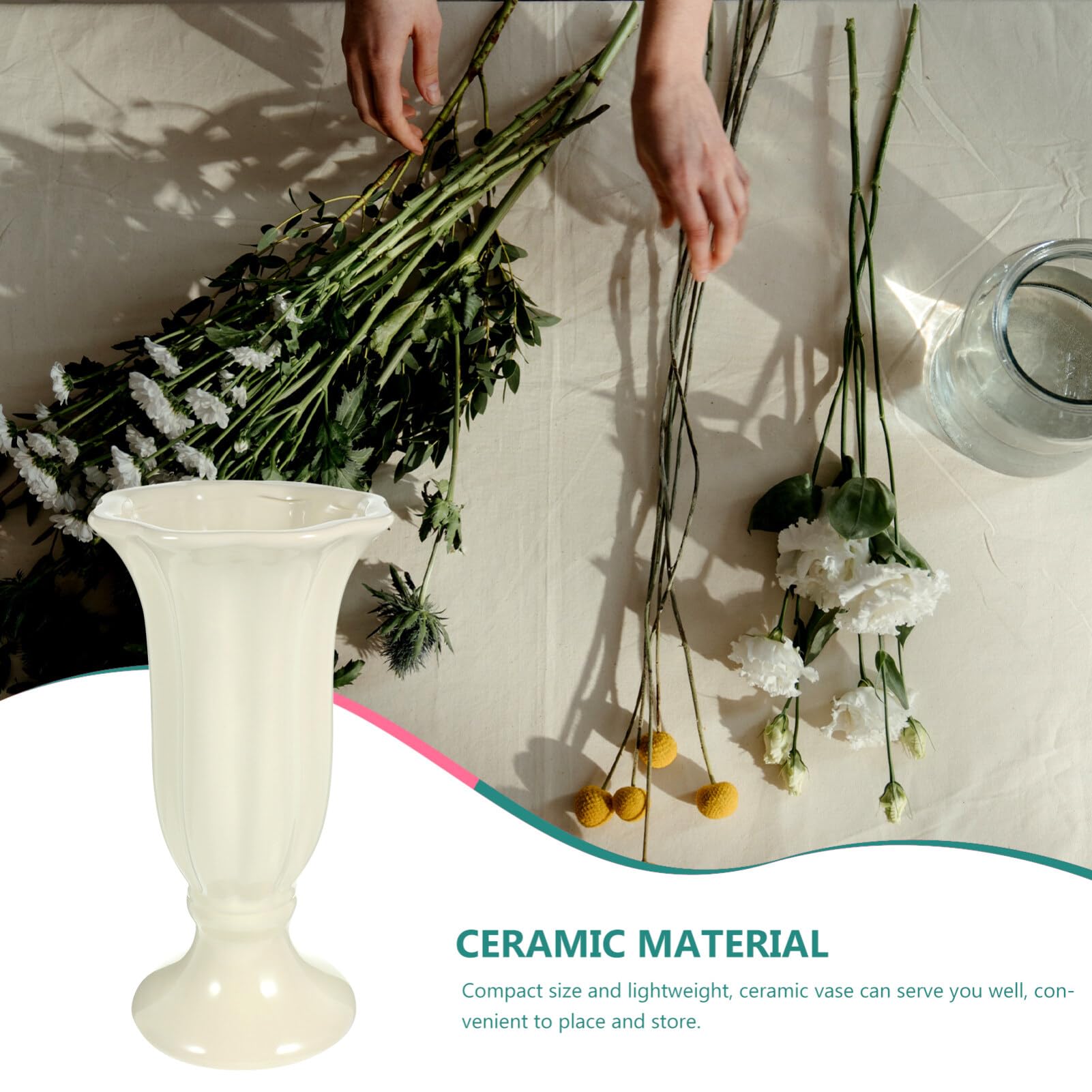 Beige Ästhetische Keramikvase, Große Vase für Trockenblumen
