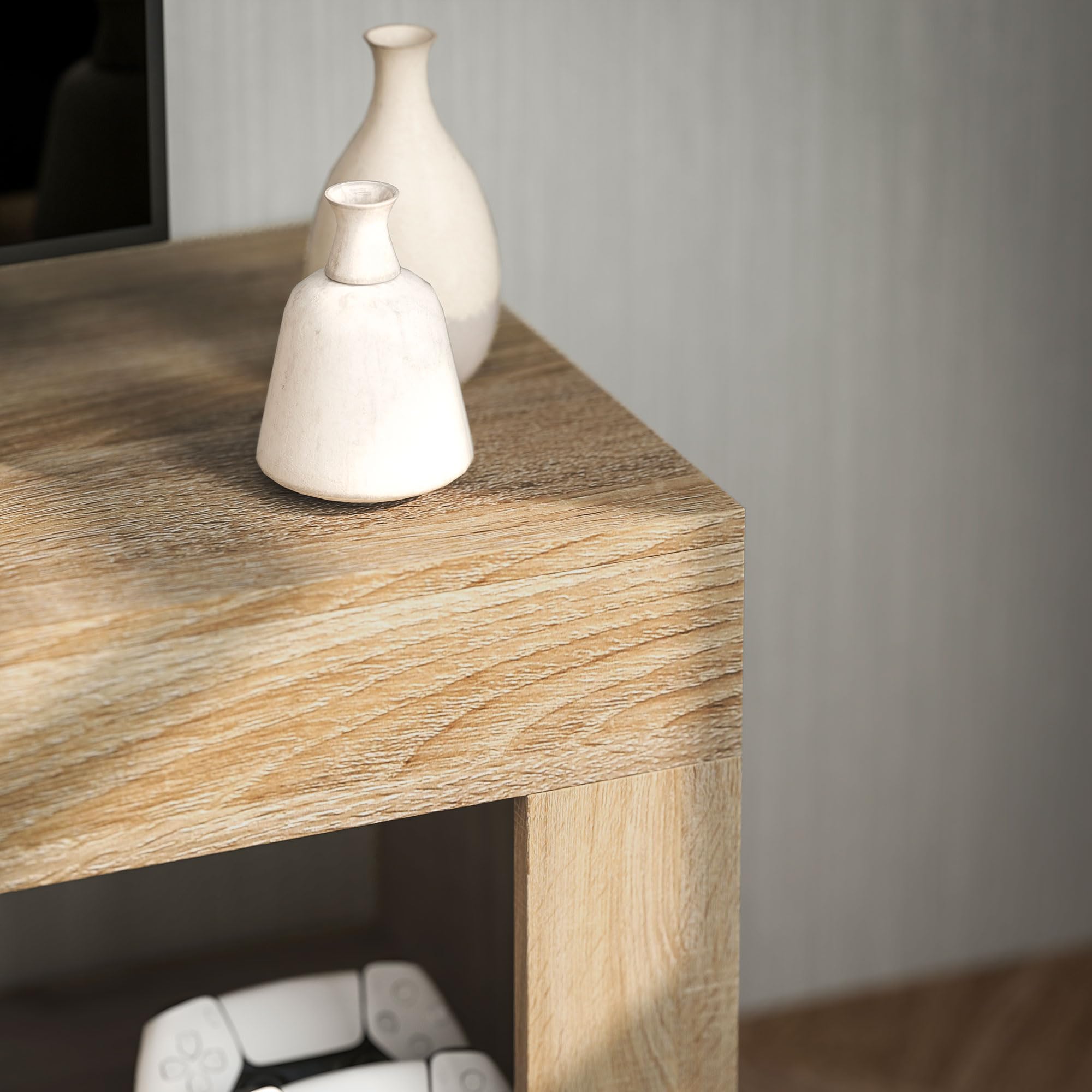 HOMCOM Mobile Porta TV 60" con Armadietto 2 Ante e Ripiano Aperto, Mobile TV in Legno per Salone, Camera da letto, Salotto e Soggiorno, 140x40x48 cm, Legno Naturale