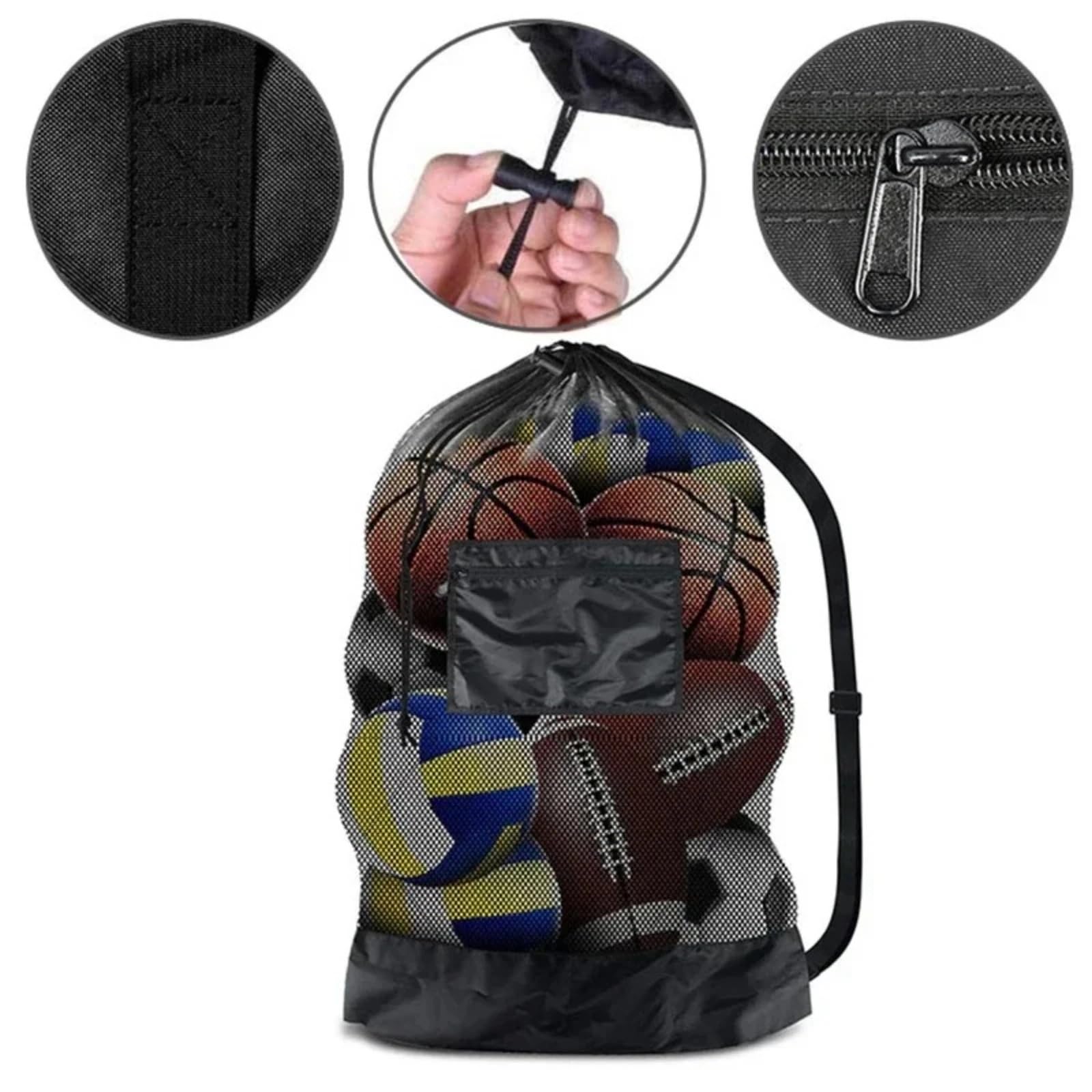 Borsa da calcio in rete 2 pezzi, borsa extra large con coulisse for riporre palloni basket, tasca cerniera, pallavolo e, borse palestra per Palla