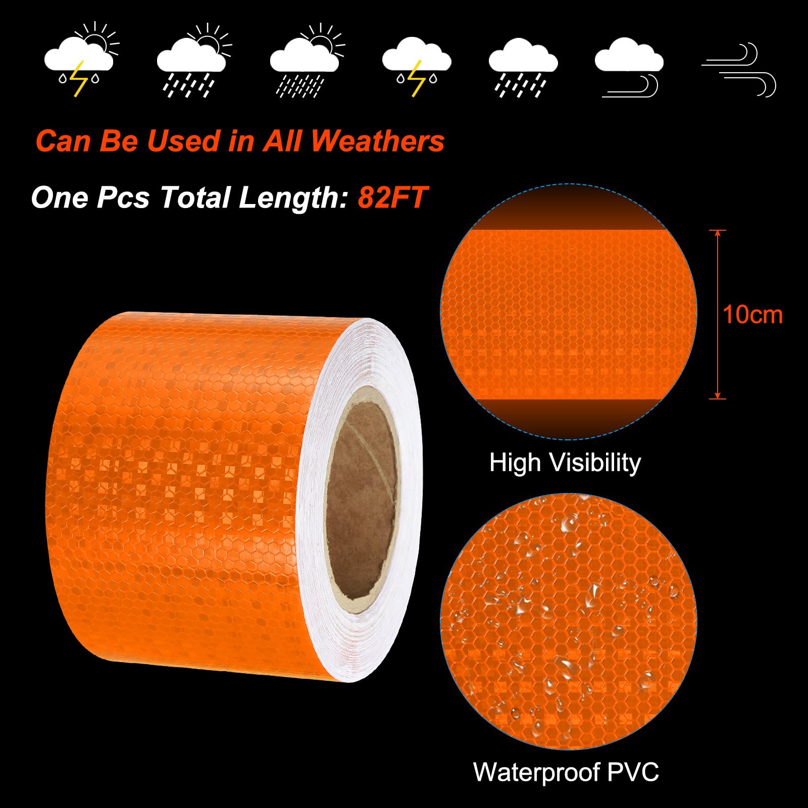 PATIKIL Cinta reflectante, 1 rollo de 4 pulgadas x 82 pies, impermeable, autoadhesiva, de alta visibilidad, precaución, advertencia, cinta reflectora de seguridad para camiones, remolques, coches