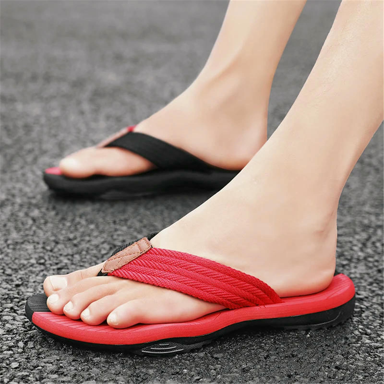 Chanclas Hombre Hombres Zapatillas Verano Moda Al Aire Libre Cómodas Diapositivas Ocasionales Zapatos Antideslizantes Sandalias De Playa-Negro Rojo-45 (27,5 Cm)