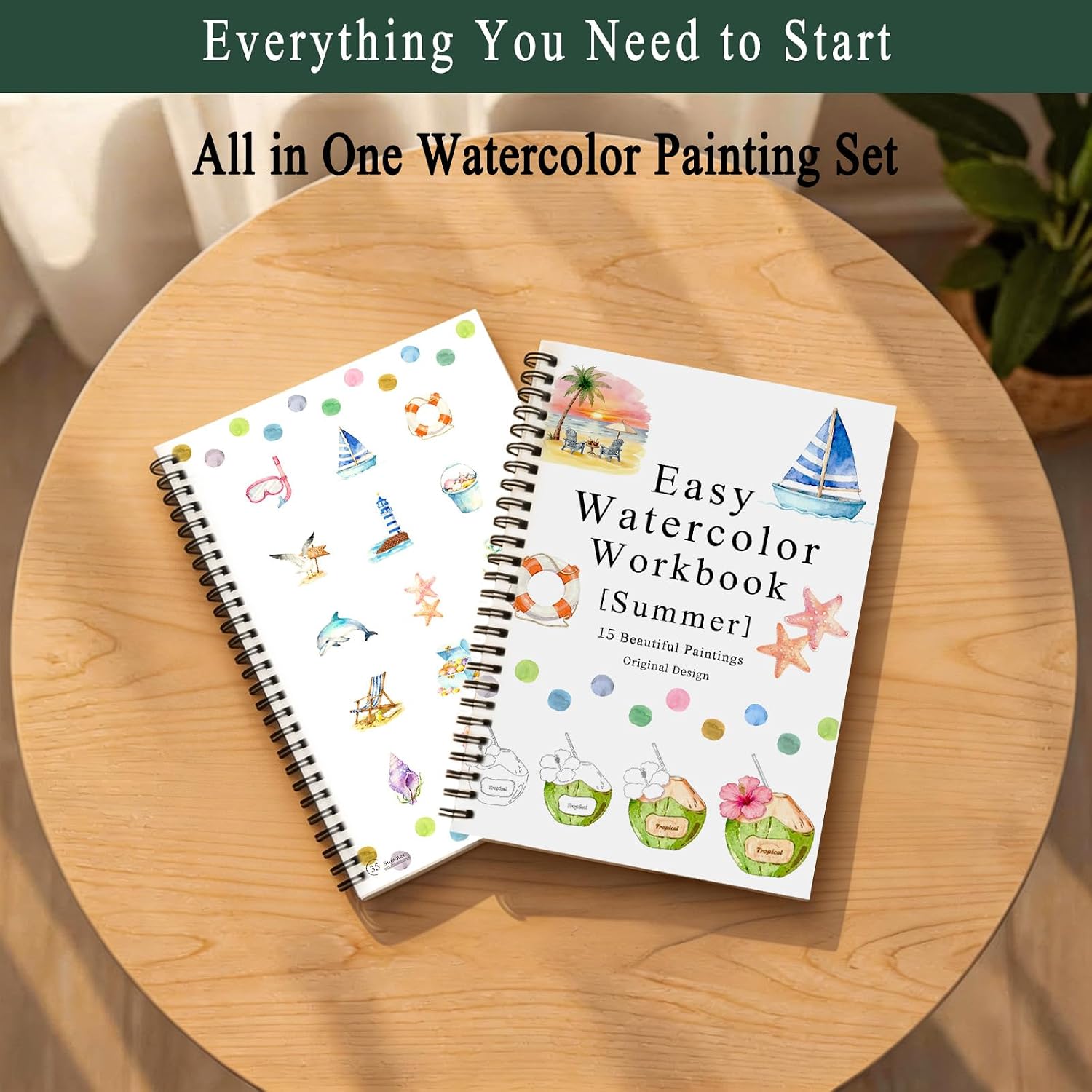 SLWBZ All-in-One Watercolor Workbook - Beginner Friendly Art Coloring Book with 15 Pre-Sketched Thick Watercolor Paper Pages - Creative Exploration & Stress Relief Gift (Summer)