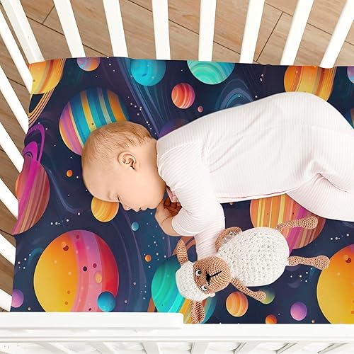 Miniatura 7 de Space Planet Galaxy Pack n Play - Juego de sábanas para cuna, mini sábana para cuna para niños y niñas, funda de 39 x 27 x 5 pulgadas 202a0406
