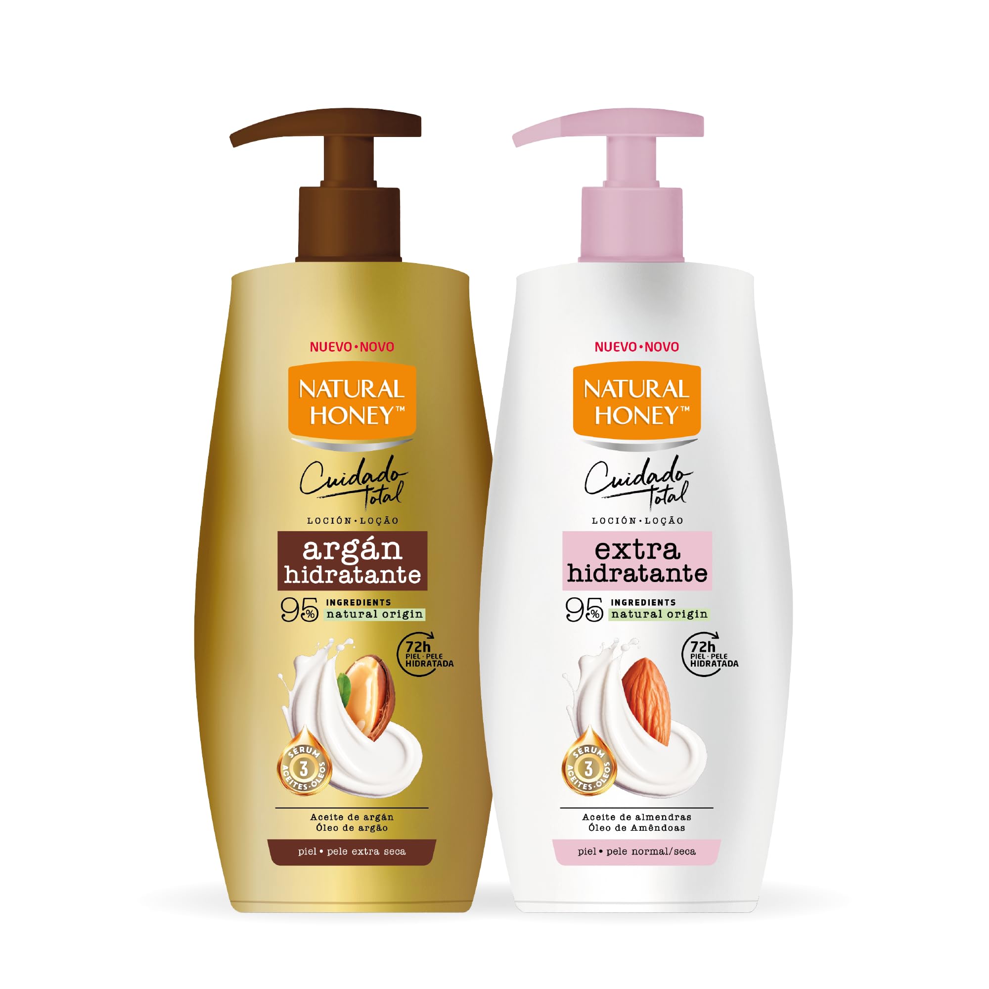 Natural Honey, Loción Corporal Extra Hidratante para Pieles Normales y Secas, 72H de Hidratación Profunda con Aceite de Almendras y Sérum de 3 Aceites, Línea Cuidado Total, 600 ml
