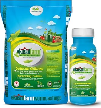 EkosolFarm Organik%100 Solucan Gübresi Toz 10 KG + 1 Litre Sıvı Organik Gübre