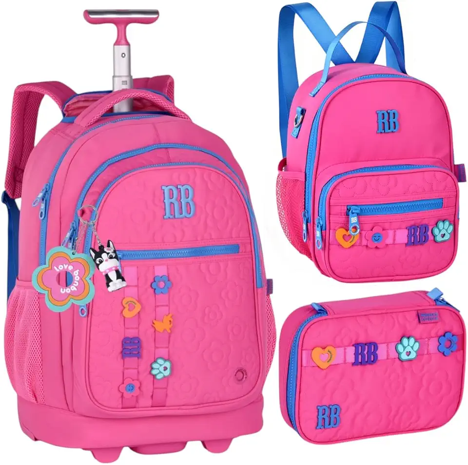 Rebecca Bonbon Kit Mochila Escolar com Rodinha, Lancheira e Estojo, 3 Peças, Poliéster, 45x35x22cm, Design RB Bonbon Lovers