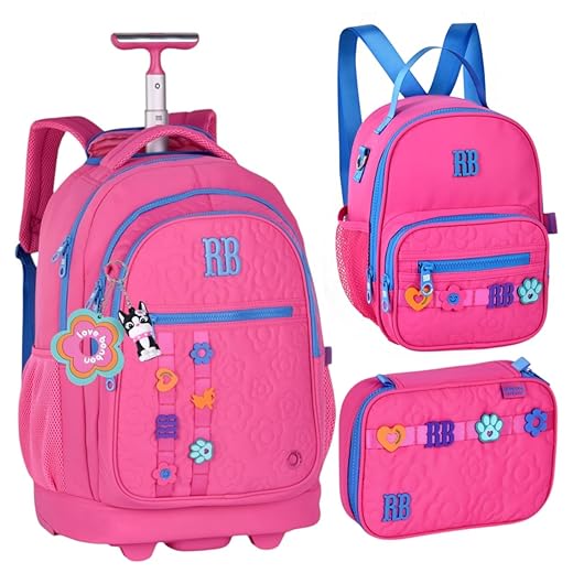 Rebecca Bonbon Kit Mochila Escolar com Rodinha, Lancheira e Estojo, 3 Peças, Poliéster, 45x35x22cm, Design RB Bonbon Lovers
