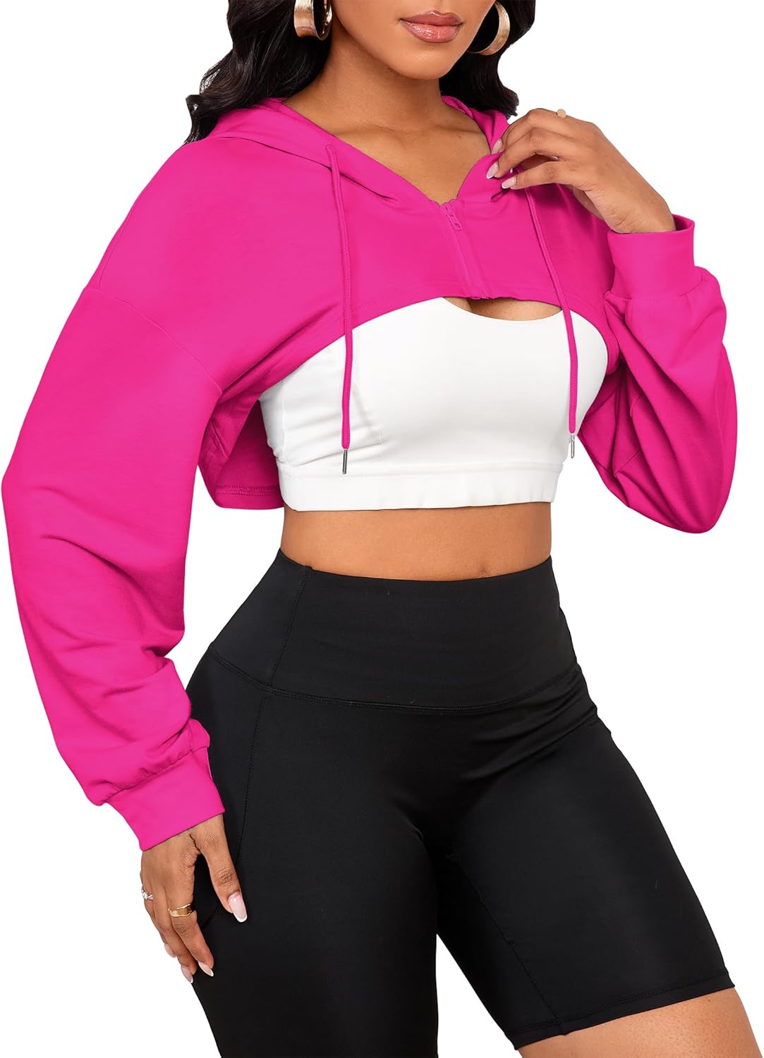 LovelyWholesale Women Cropped Hoodie Zip Up Long Sleeve Crop Top Sweatshirts - Image 4