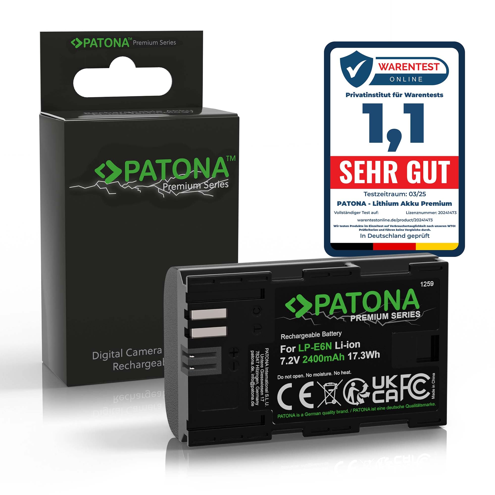 PATONA Premium Batteria LP-E6N 2400mAh – ricambio per Canon LP-E6N LP-E6 – compatibile con EOS R R5 R6 5D Mark II/III/IV 5DS 6D 7D 60D–90D XC10 XC15 – la scelta conveniente