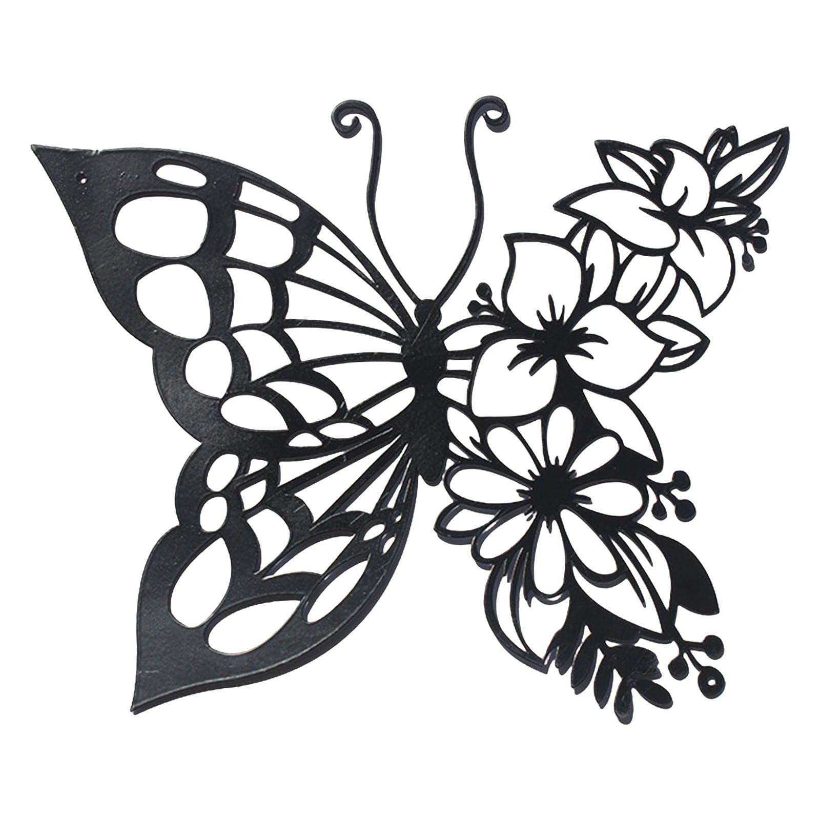 Milageto Mariposas Arte de Pared Figuras taldas Adornos de Silueta de Hierro Forjado Colgando para Patio Dormitorio Baño Decoración de Granja, 23cmx20cm