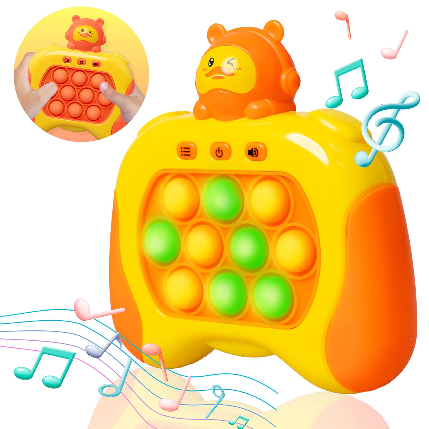 Marlo & Buzz Quick Push Game Toy with Popit Game Controller, Pop Fidget Animal with LED Electronic Popper - Improve Kids Reaction Speed and Reflexes, Fast Bubble Light Toy, Pocket Game(Headphone Duck)