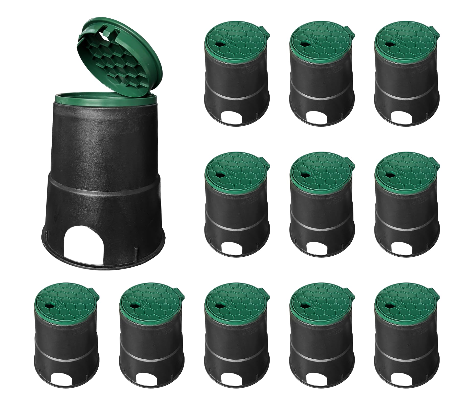 Natotela 12 Pcs Valve Box with Anti-Slip Hexagon Surface Lids 6 inch Sprinkler Boxes,Round HDPE Irrigation Box for Garden Yard Lawn Grassland Ground Farm,Plastic Electrical Splice Box for Water Meter