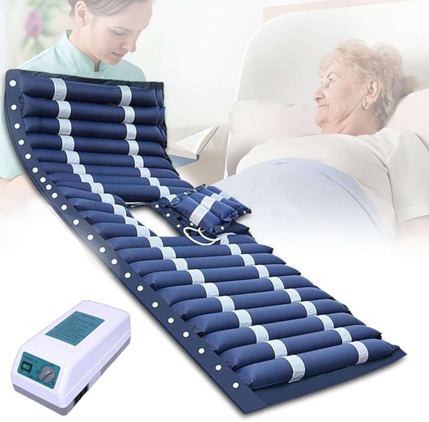 Colchón Antiescaras con Compresor Silencioso,Colchón Inflable con Apertura para Bacinilla,Colchón Antiescaras para Cama De Hospital,Fácil De Limpiar,Resistente Al Agua Y A Las Manchas,190×90Cm