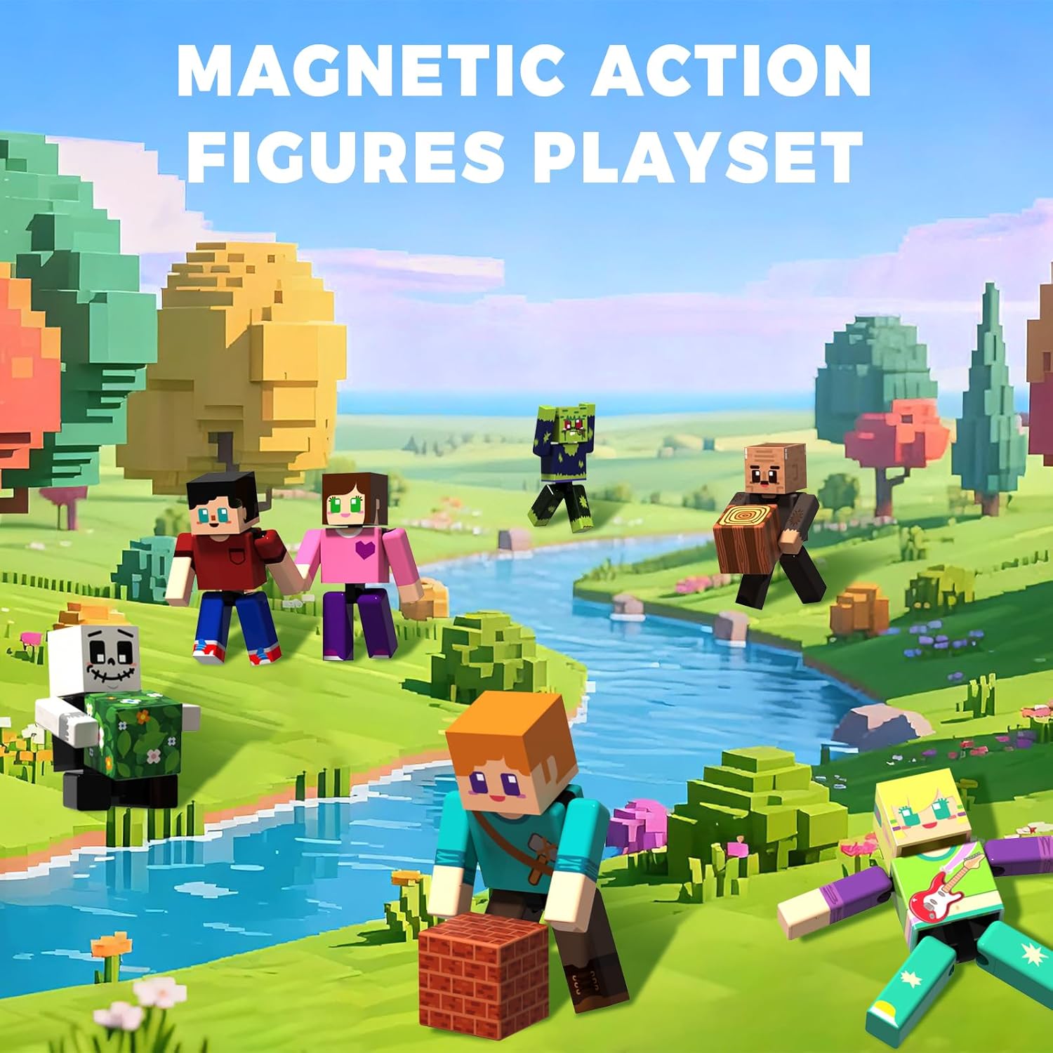 Bloques Magnéticos Construcción Niños (Set 20 Piezas): 10 Personajes Figuras y 10 Cubos Magnéticos, Juegos Montessori Educativos, Imanes de Construcción, Regalo para Niños y Niñas 3 4 5 6 Años