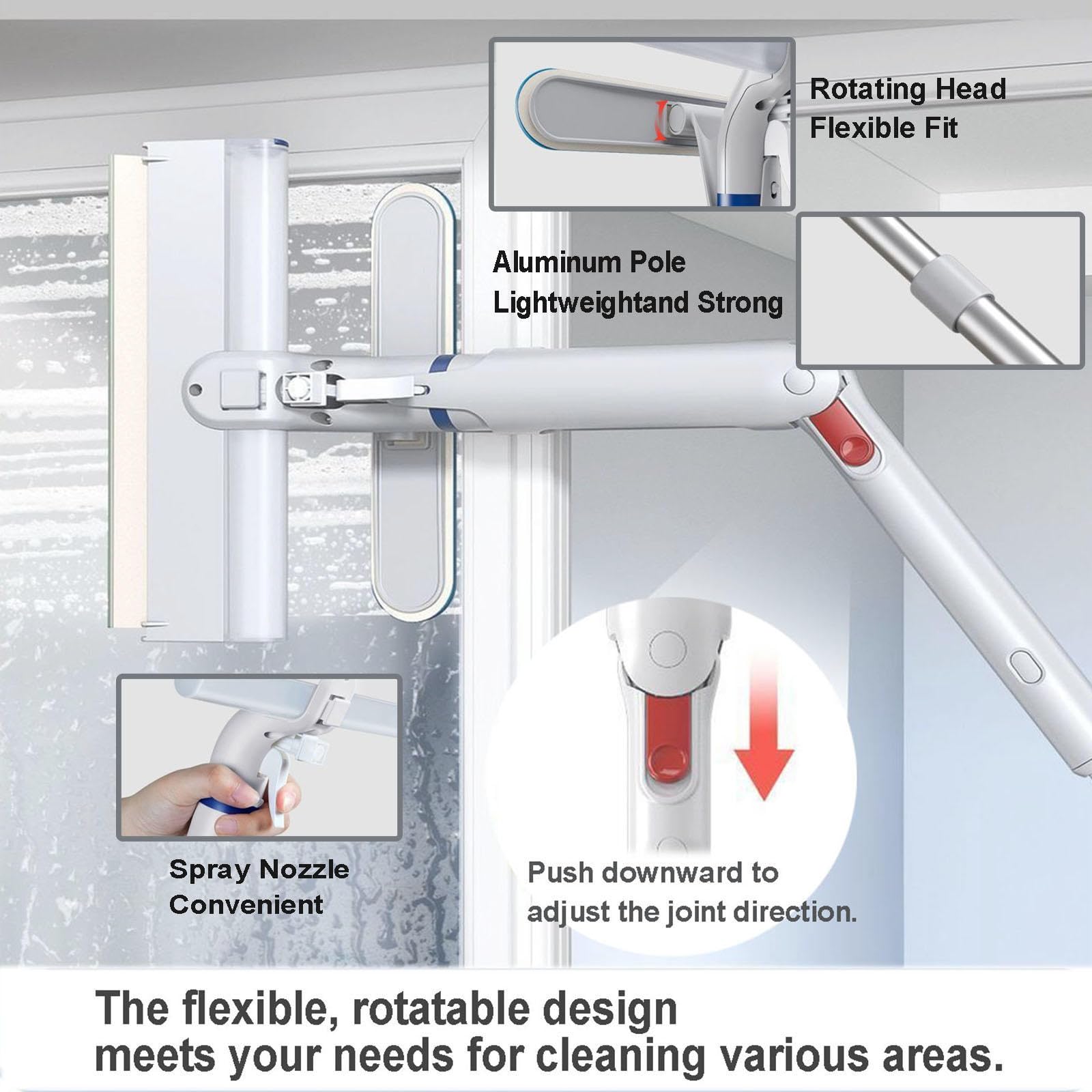Limpiador Profesional de Ventanas de Ventanas con Depósito de Agua Residual Limpiacristales en Spray de Doble Cara Adecuado para Múltiples Escenarios