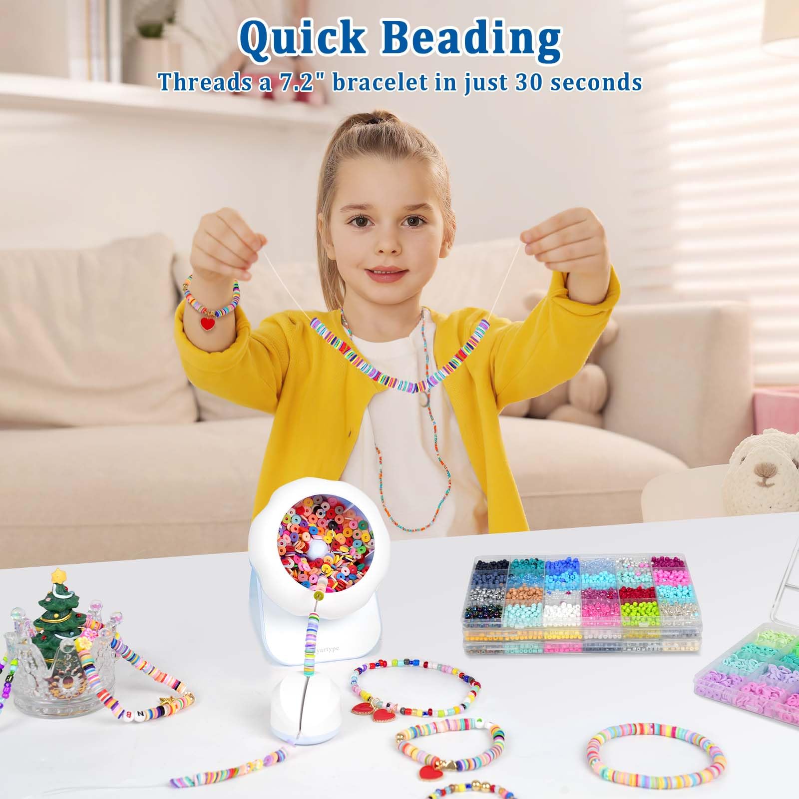 Spinner de cuentas de arcilla, giratorio eléctrico de cuentas para hacer joyas, pulsera y collar con agujas de cuentas e hilo, spinner de cuentas de semillas, spinner de pulseras de cuentas de arcilla