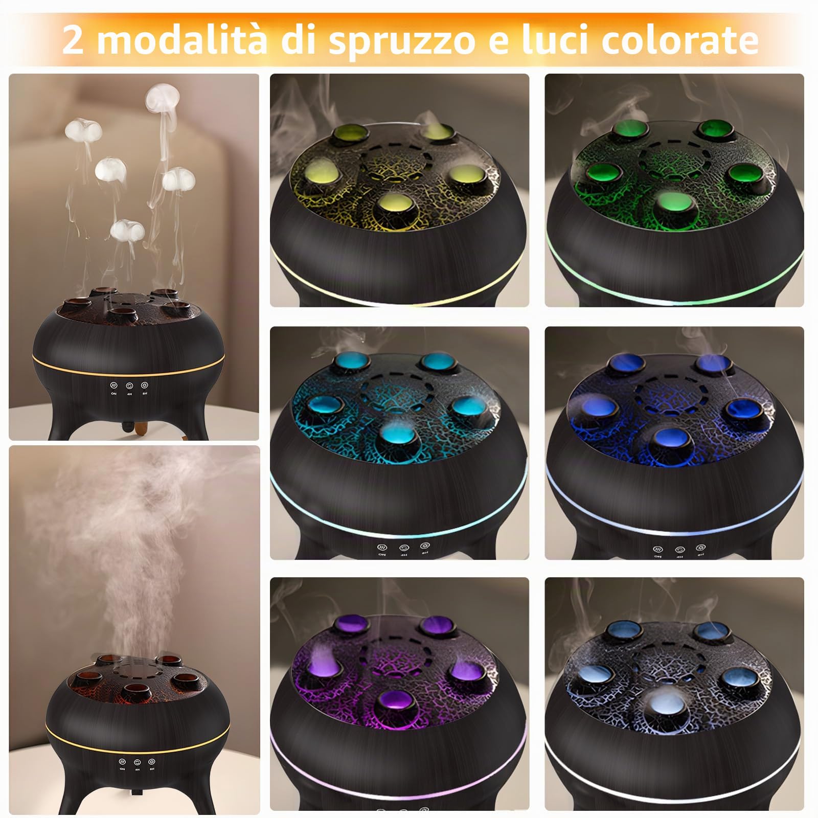 Diffusore di oli essenziali per camera da letto, 250 ml, umidificatore per aromaterapia, diffusore di aromi con luci LED a 8 colori, timer, spegnimento automatico senza acqua (stile 5)
