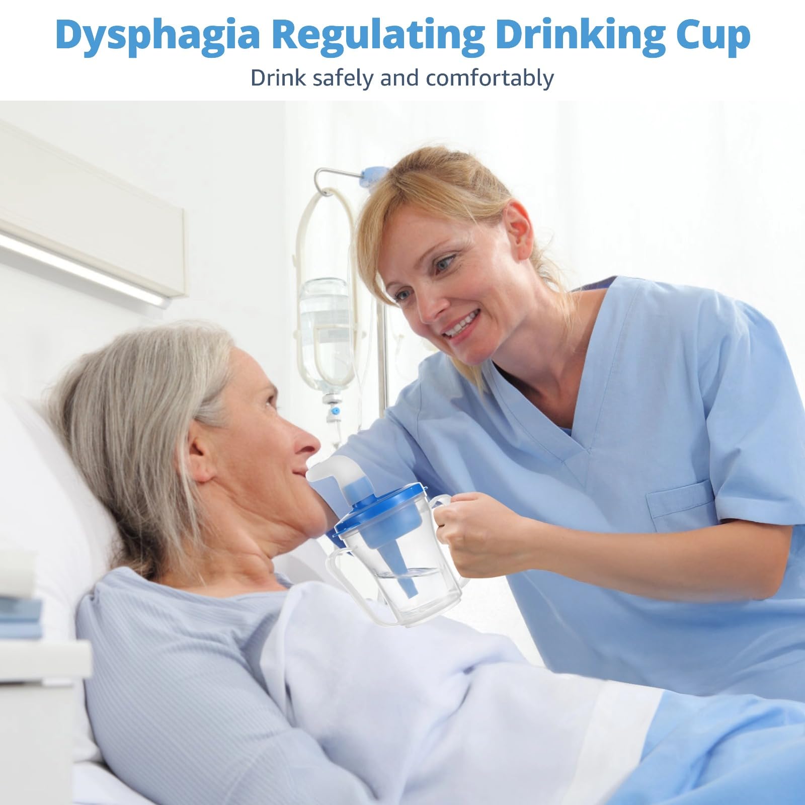 Dysphagie Trinkbecher, 5 cc bis 15 cc Durchflusssteuerung, auslaufsicherer Ausguss, Doppelgriffe, tragbar und langsam dosierend für Zuhause, Bett, Krankenhaus, Senioren und Pflege im Alltag