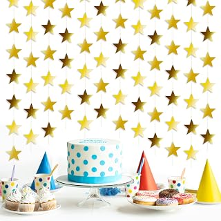 158 Feet 12 PCS Glitter Gold Star Garland Banner Decoration, Reflective Sparkle Little Star Paper Hanging Decor Double Side Star Streamer Bunting for Party Wedding Christmas Birthday Festival