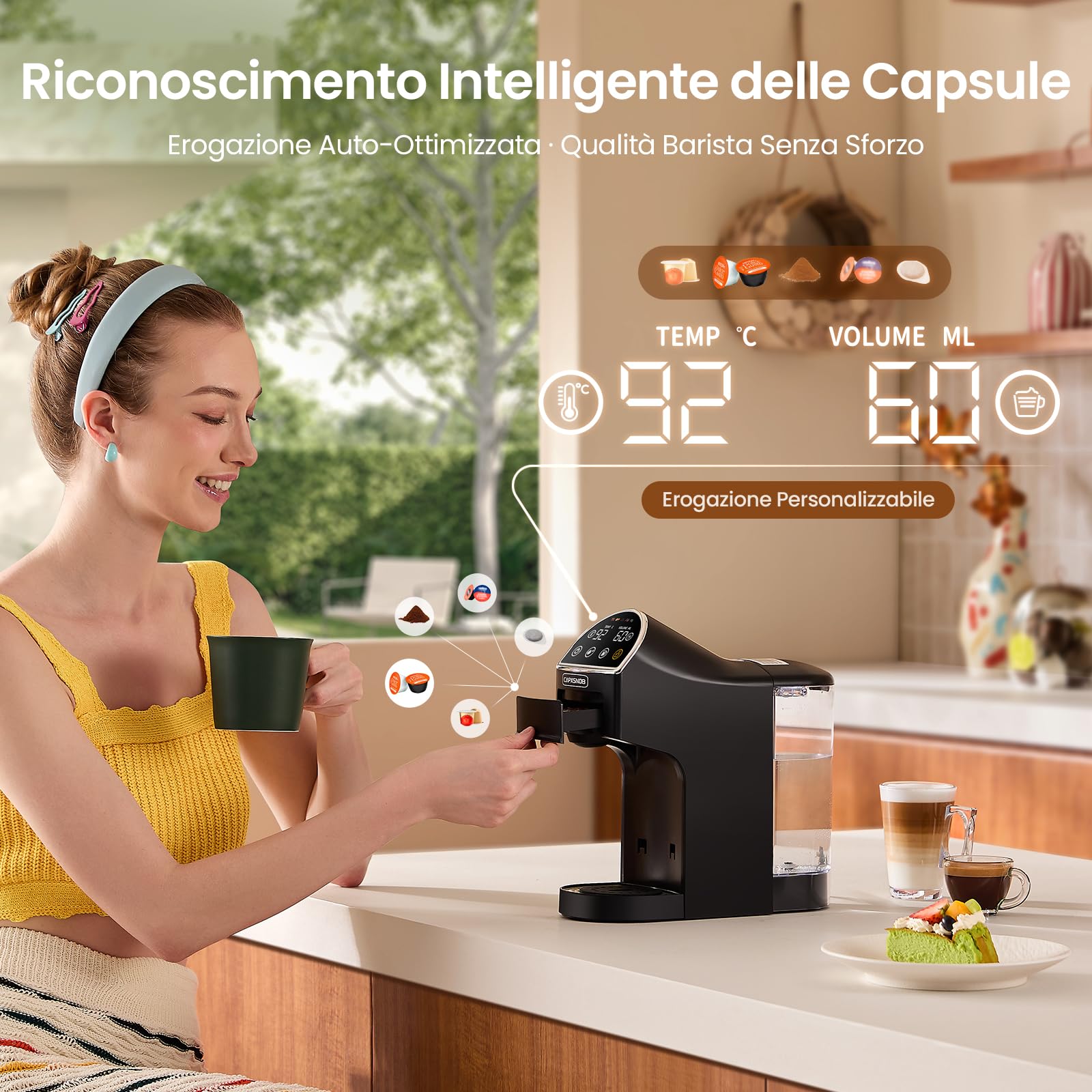 Magician2 Macchina da Caffè Multicapsula 5 in 1 per Nespresso, Dolce Gusto, Lavazza A Modo Mio, Cialde ESE 44 e Macinato, Touch LED, Auto-Adattivo, 20 Bar, 1,2L, Macchina Espresso per Casa e Ufficio