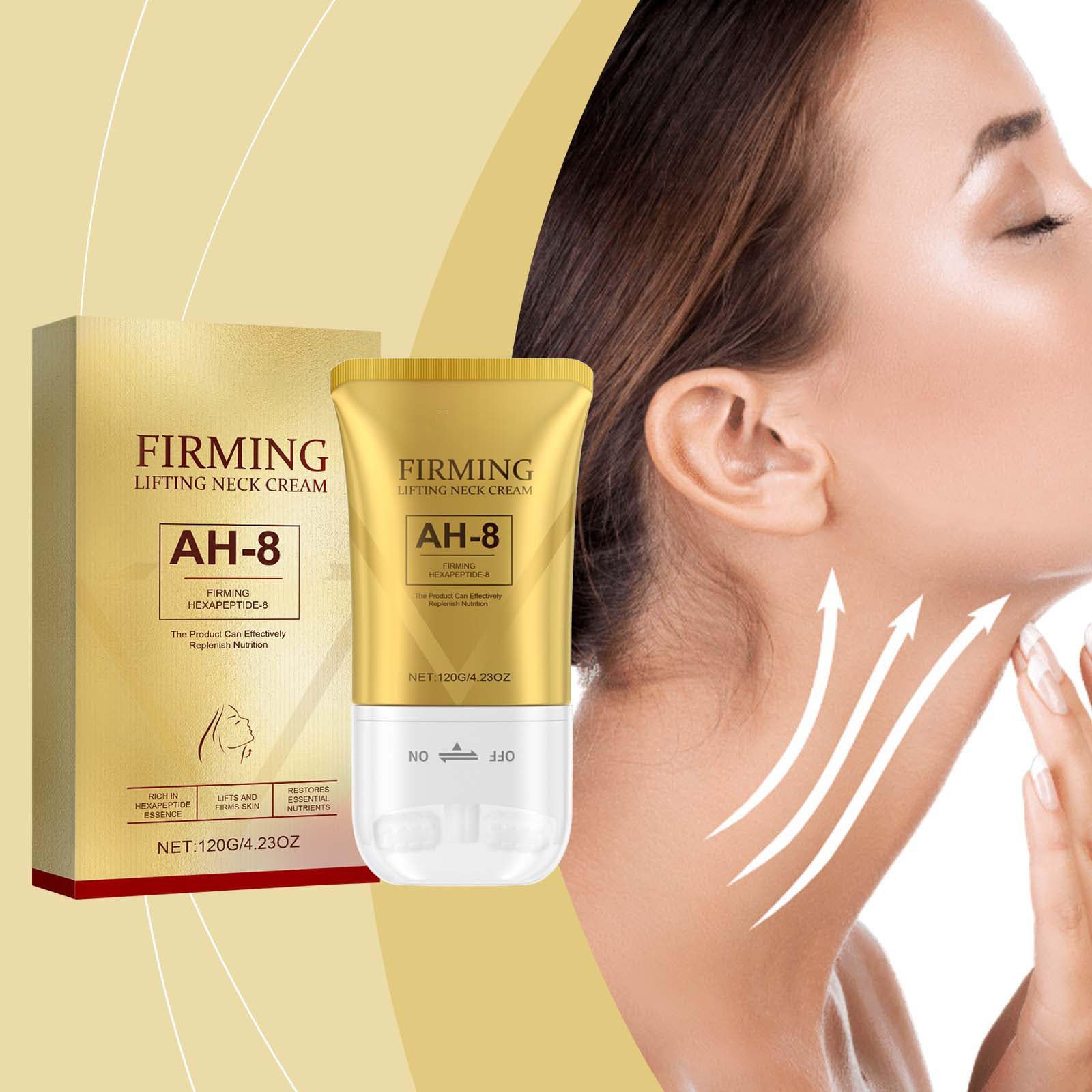 Crema de cuello reafirmante y reafirmante con rodillo antiarrugas, crema hidratante de colágeno para piel flácida, mejora la elasticidad, tratamiento reafirmante con doble efecto para el cuello (3