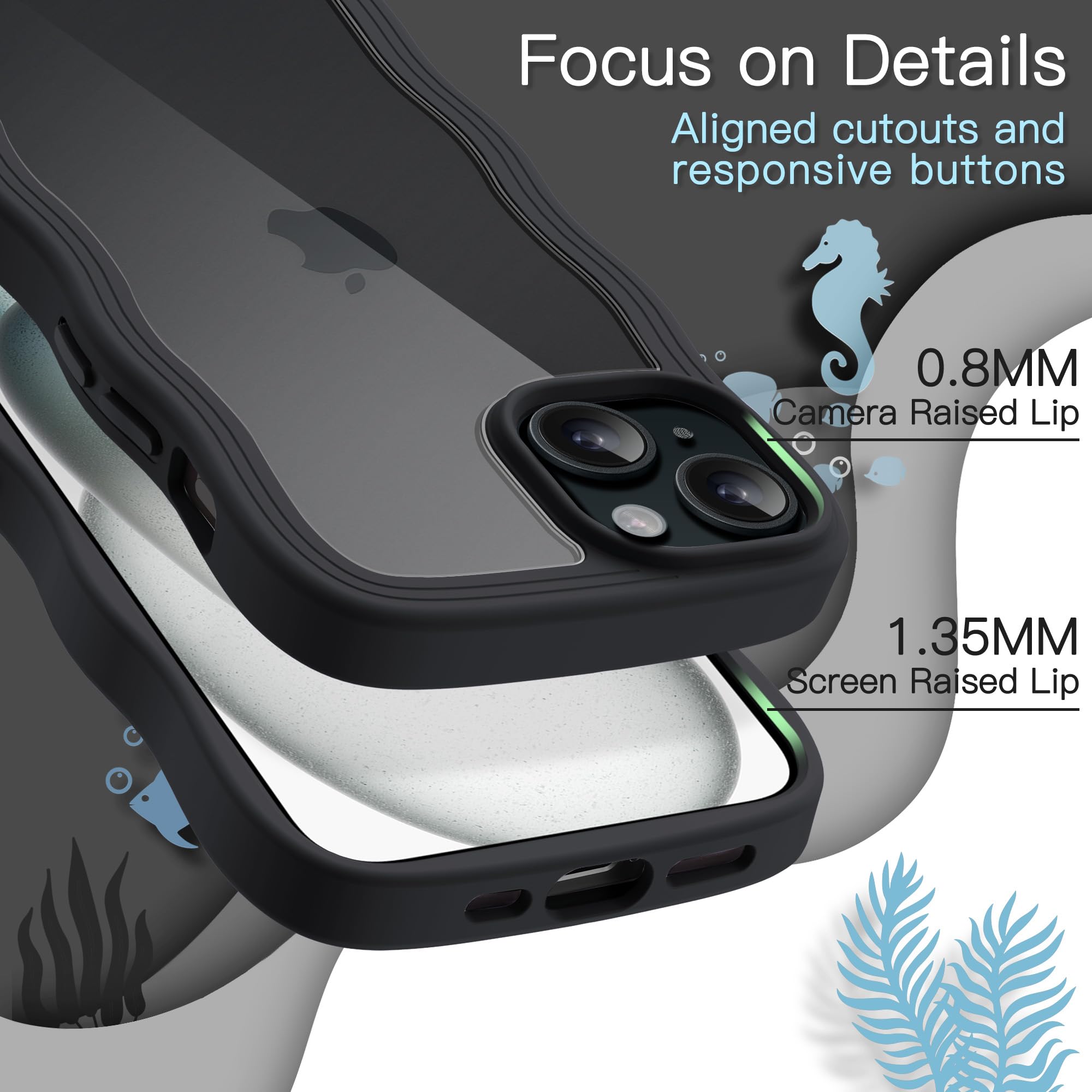 ⭐️iPhone 15 Plus ケース 波状フレーム うねうね ストラップ付き