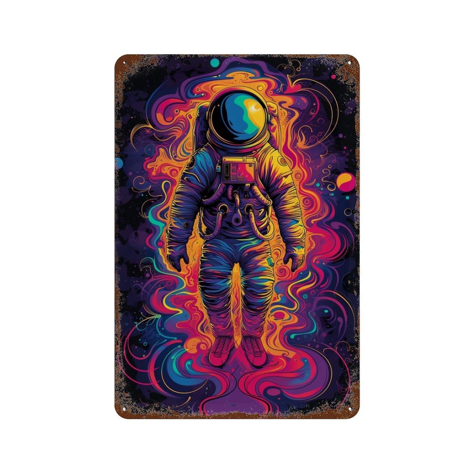 Rust Effect Astronaut Art Print Rusty Metal Tin Sign 11.8"x7.9", Decorative Metal Wall Art for Farmhouse, Kitchen And Entryway Decor