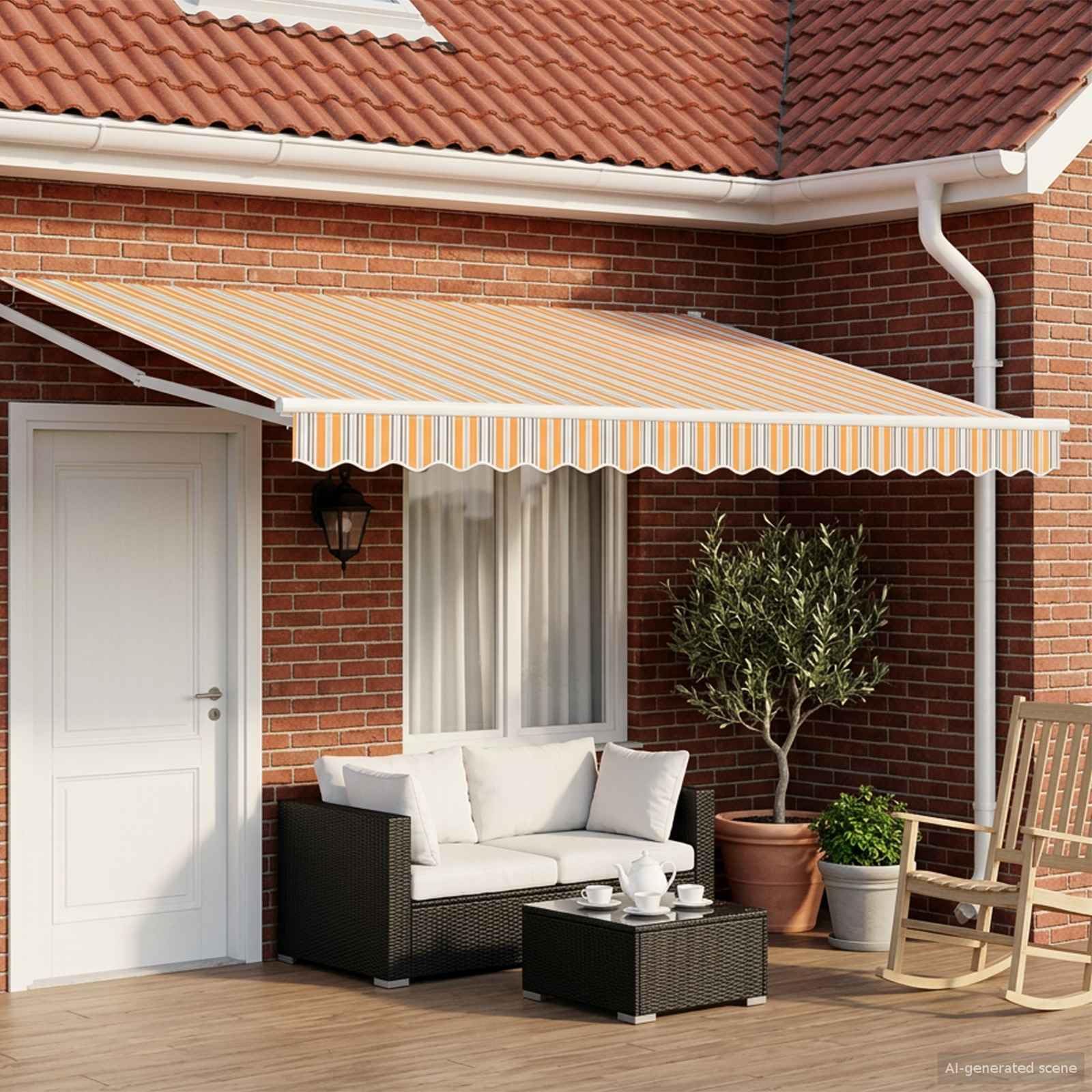 Tenda da sole manuale con braccio articolato, 4,5 x 3 m, con LED a energia solare, tessuto in poliestere resistente alle intemperie, telaio in acciaio verniciato a polvere, estensibile per