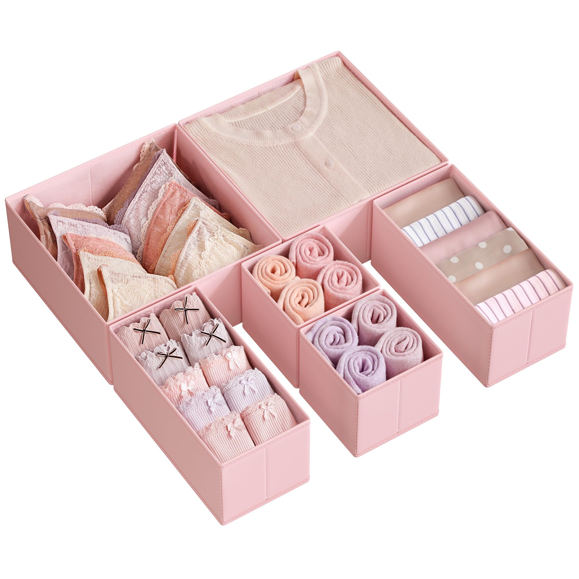 Set of 6 Foldable Drawer Organizer & Divider, Jelly Pink / Set of 12