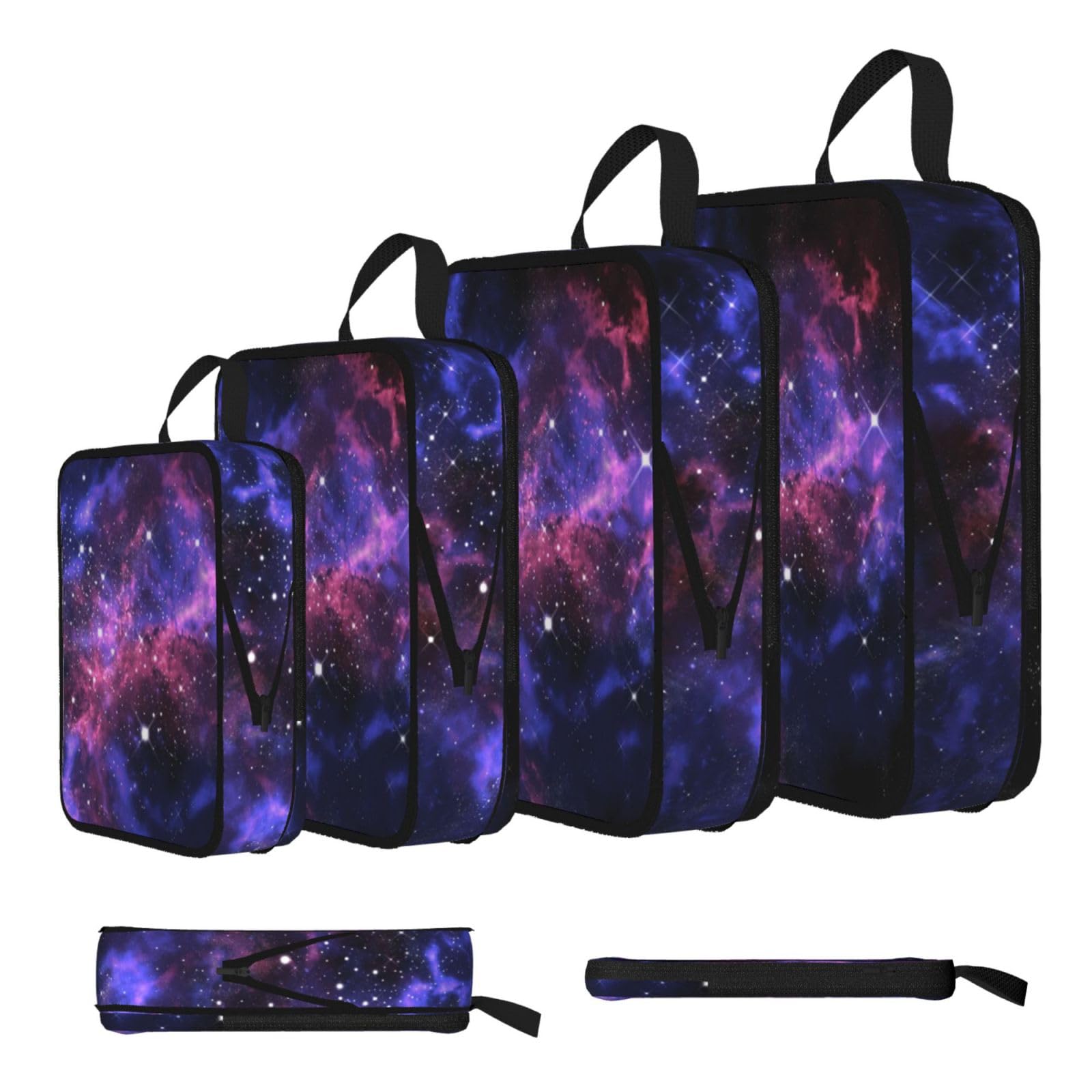 Esnaiuvcd Black Universe Galaxy Star Space Print 4 Set Compression Packing Cubes For Suitcases,Expandable Storage Bags Organizers