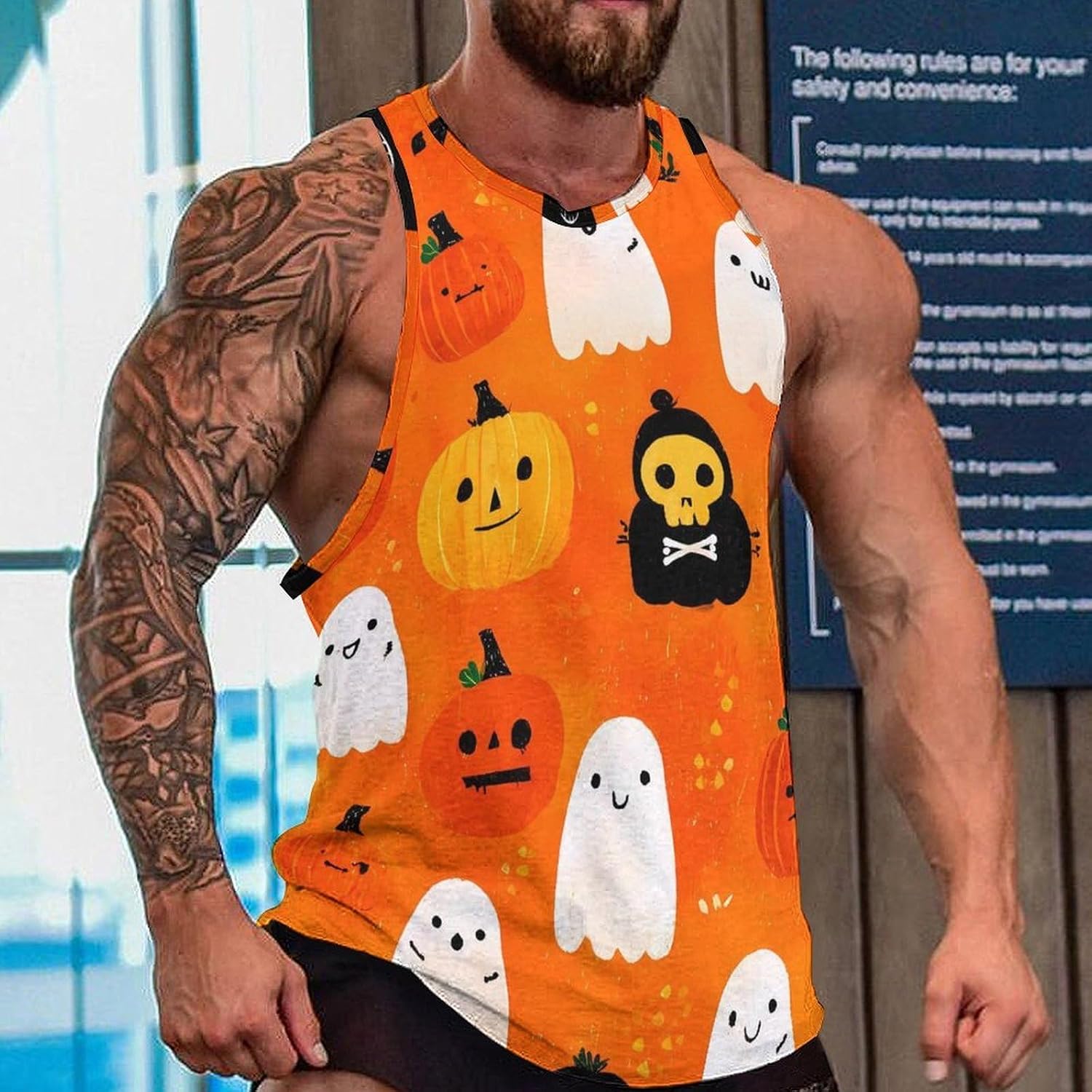 Halloween Ghosts Men Tank Top Workout Shirt Muscle T Shirt 5XL