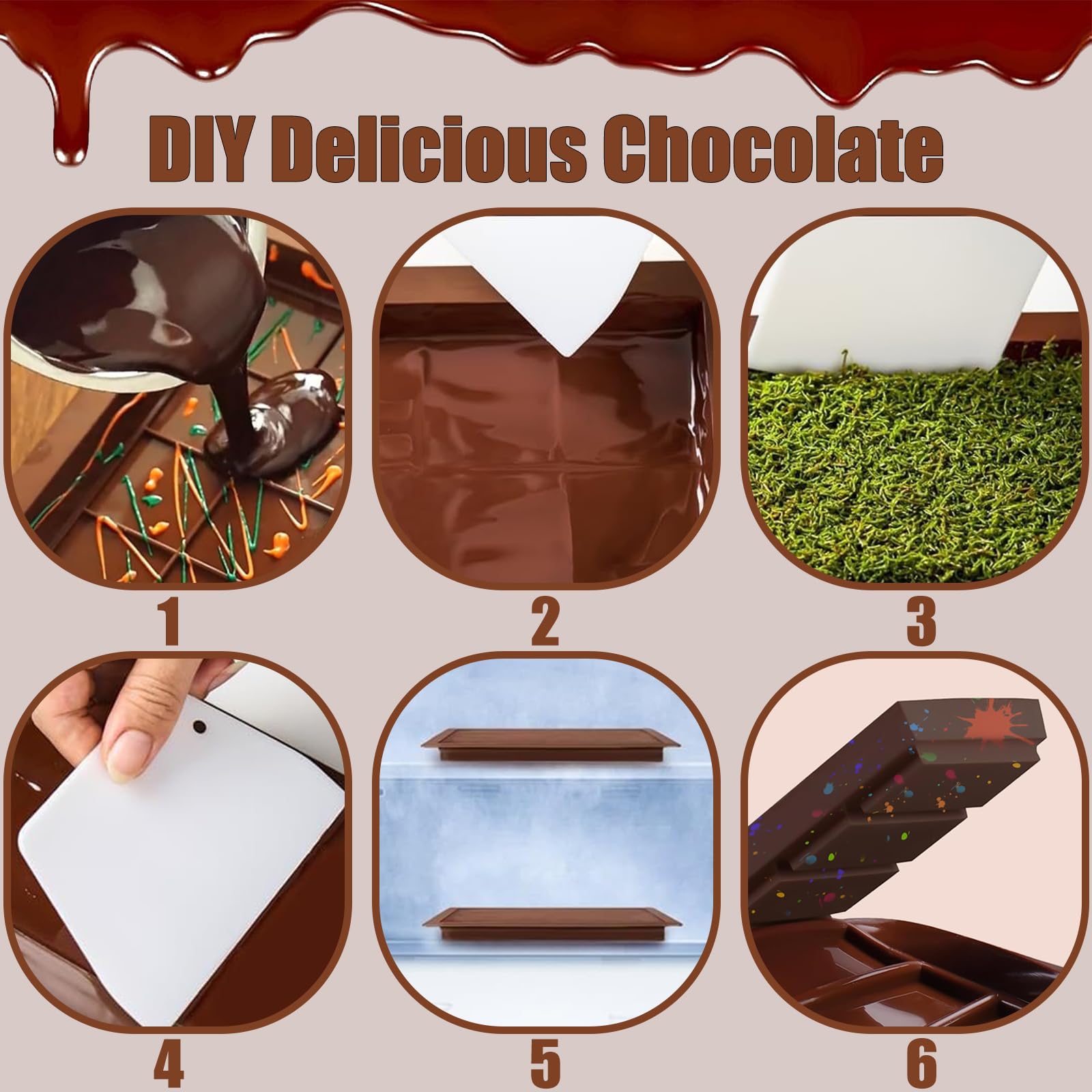 Molde Chocolate Dubai De Silicona · 2 Unidades + 2 Raspadores · 25x13x2 Cm · Resistente Al Calor (-40°C A 220°C) · Para Chocolate Casero