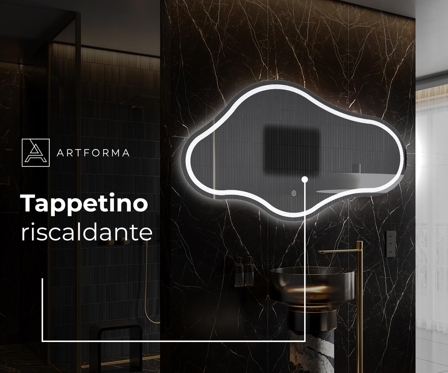 A ARTFORMA decorativi Specchio LED da parete forme particolari 94x54 cm | su Misura | moderno specchi con illuminazione, retroilluminato | CHM223