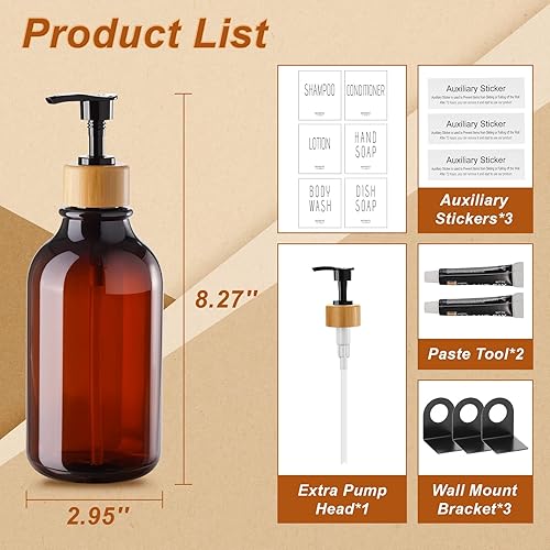Miniatura 2 de VITVITI Shampoo and Conditioner Dispenser, Body Wash Shower Soap Dispenser Wall Mounted 3 Chamber, Drill Free 17oz Plastic Shower Bottles for