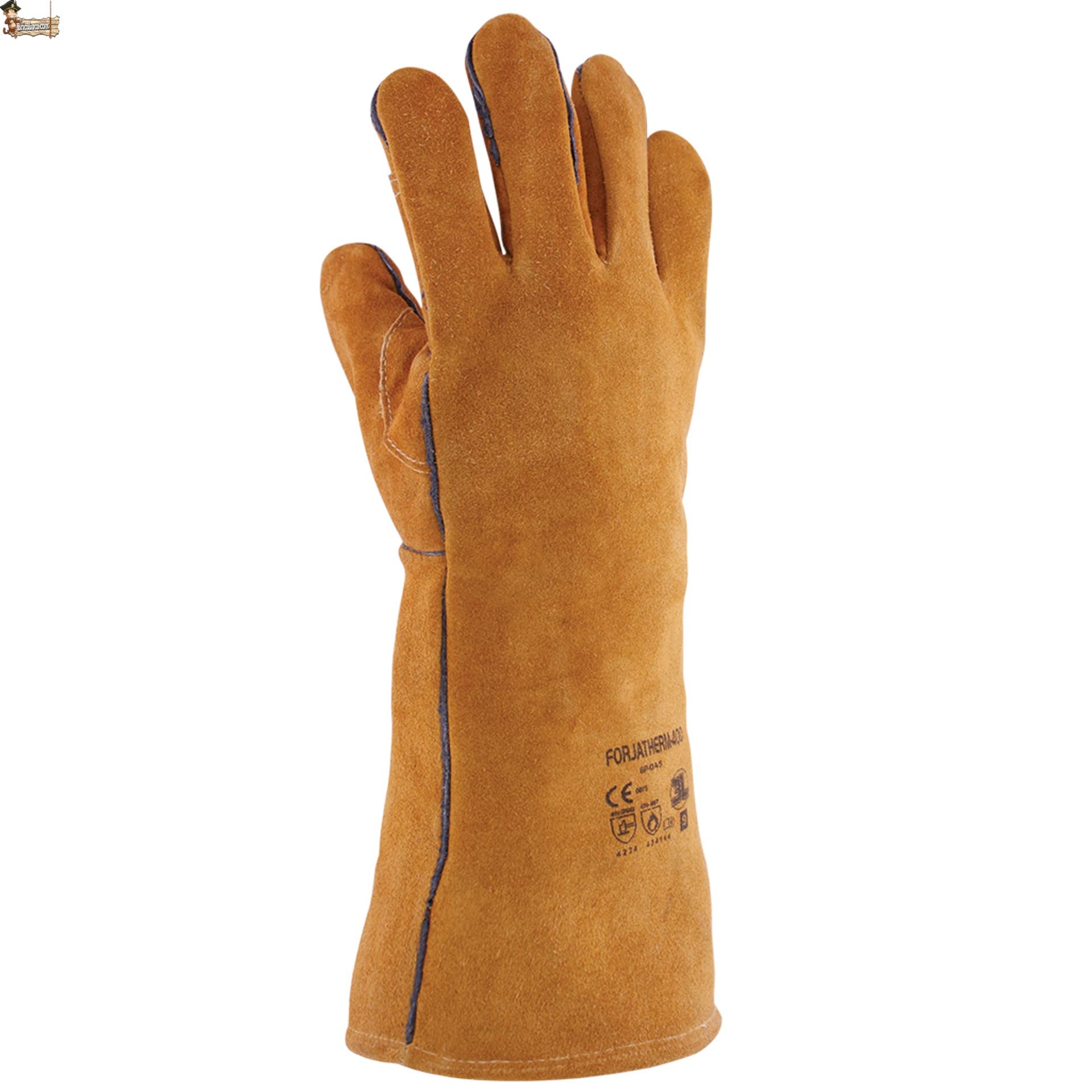 BricoLoco.com Guantes trabajo soldador. Soldadura profesional eléctrica hilo, electrodo. Largo 400 mm. Piel vacuno serraje. Refuerzo en palma. Forrados y cómodos. Talla 9. (6)