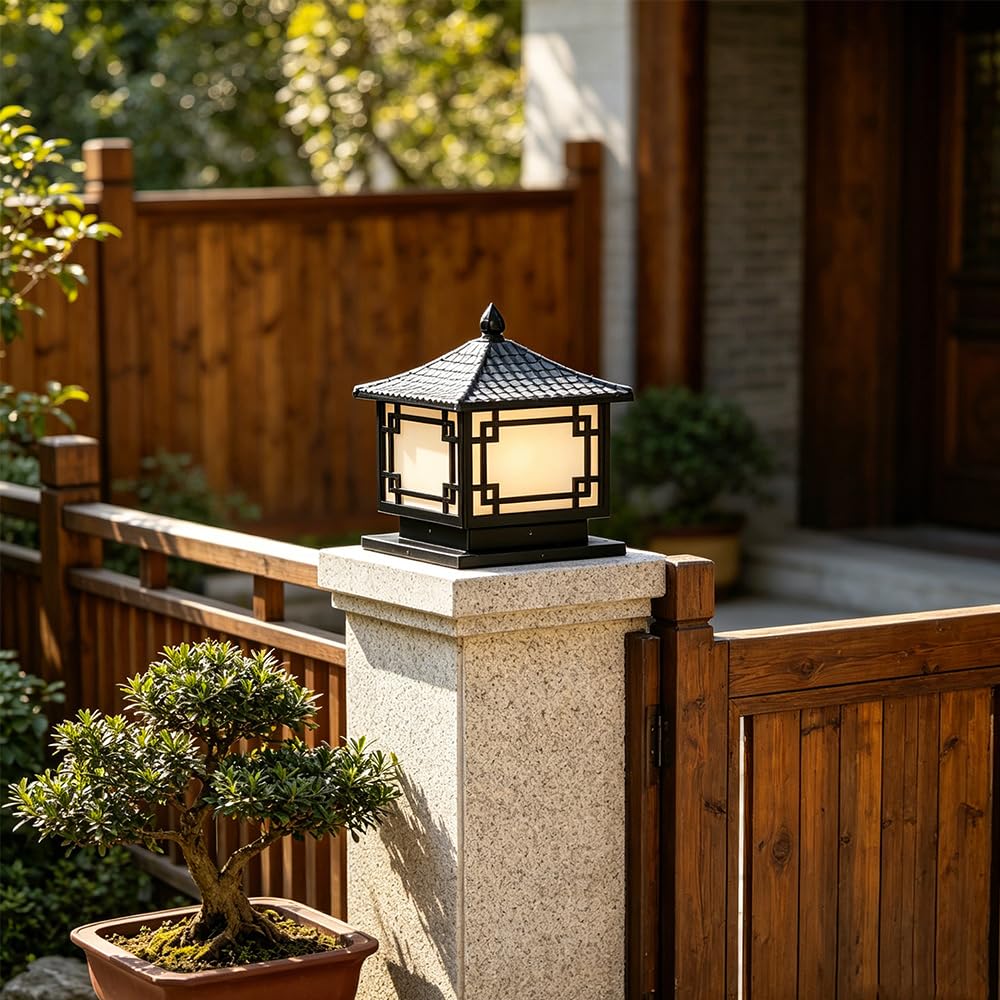 Lampada da esterno a colonna impermeabile per esterni Lampione stradale a LED retroilluminato Cortile Luci estern E27 Luci colonna Lanterna scrivania paesaggio prato giardino Villa, nero