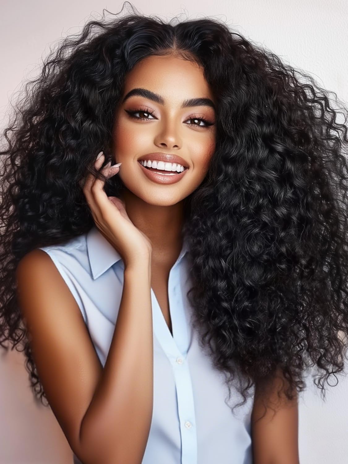 KLAIYI EasiContour V Part Wig Human Hair Curly Glueless Wear And Go Clip In Half Wig Upgrade U Part Wigs for Women 12A No Leave Out No Glue Beginner