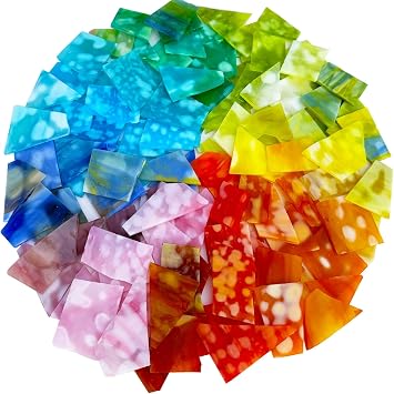 LITMIND 2.2LB Irregular Stained Glass Scraps Mottled Opal Rainbow Mix, Colorful Mosaic Pieces for Crafts, DIY Projects & Home Decor