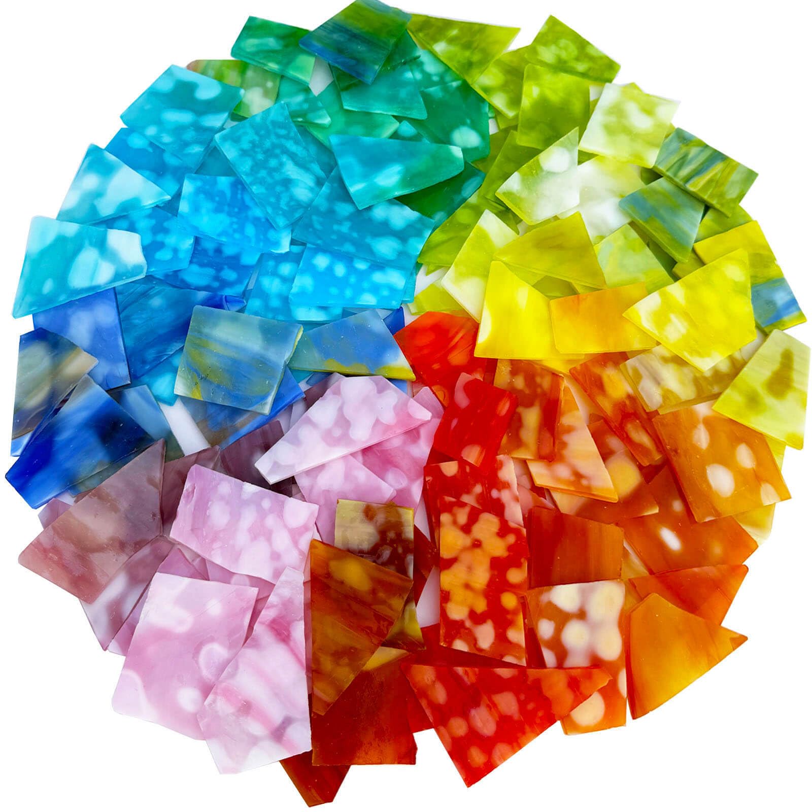 LITMIND 2.2LB Irregular Stained Glass Scraps – Mottled Opal Rainbow Mix, Colorful Mosaic Pieces for Crafts, DIY Projects & Home Décor-image-20