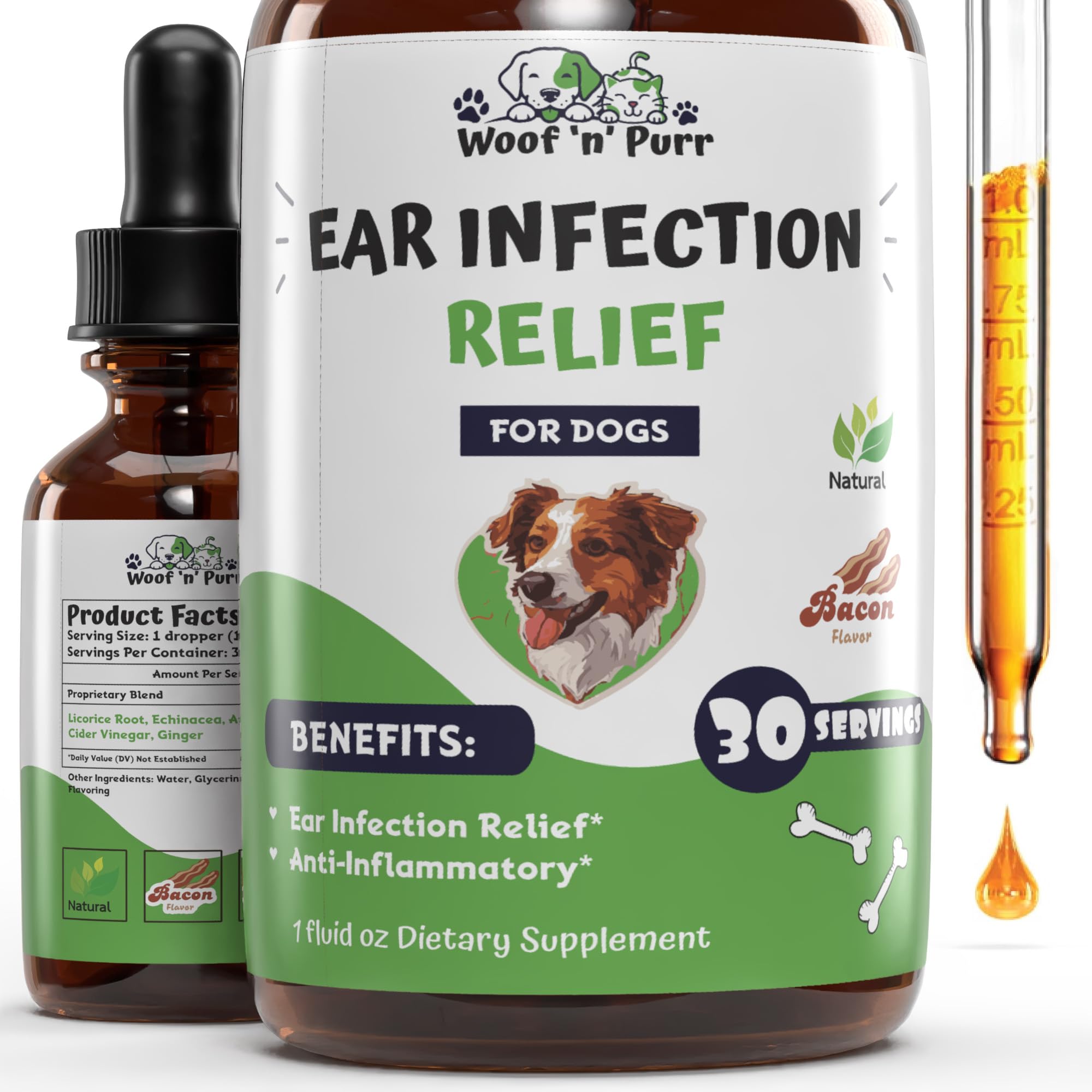 Woof n Purr Natural Dog Ear Cleaner and Infection Treatment for Dogs - Dog Drops for Itching Irritation