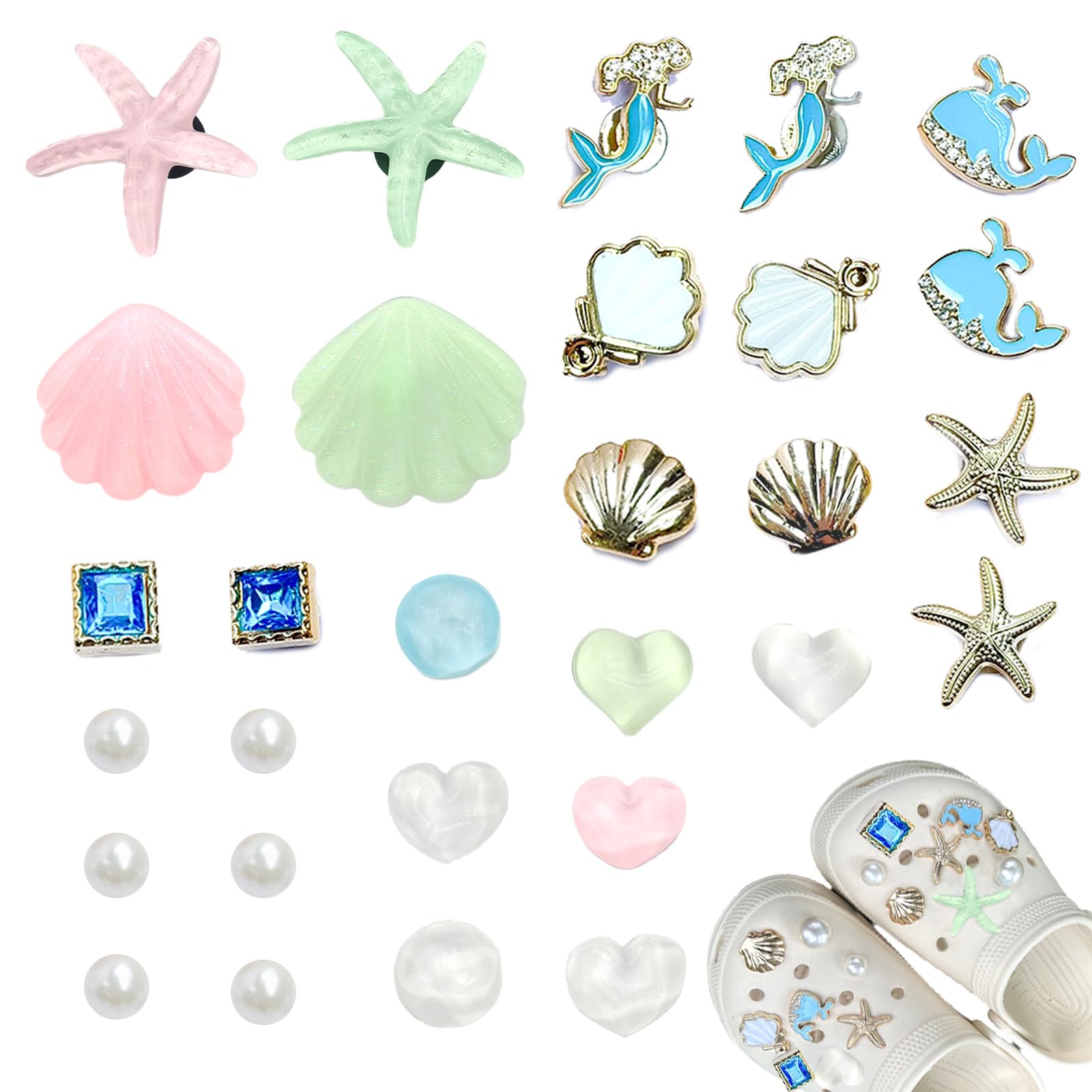 29 PCS Shoe Charms for Croc Charms, Ocean Theme Shoe Decoration, Summer Sea Star Shell Shoes Accessories Pins for Croc Jibbitz Birthday Girls Boys Kids Summer Beach Party Favors